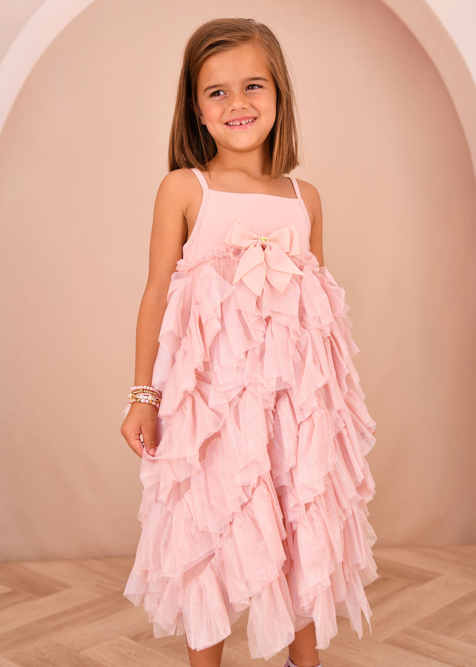 Cascade Waterfall Sparkle Tulle Dress Sweet Blush