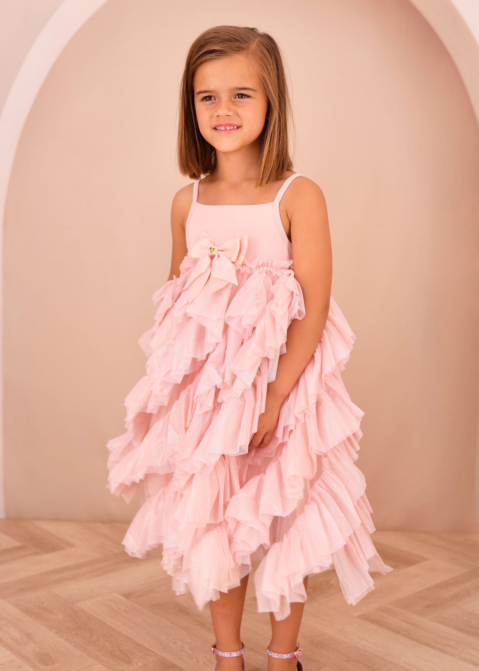Cascade Waterfall Sparkle Tulle Dress Sweet Blush