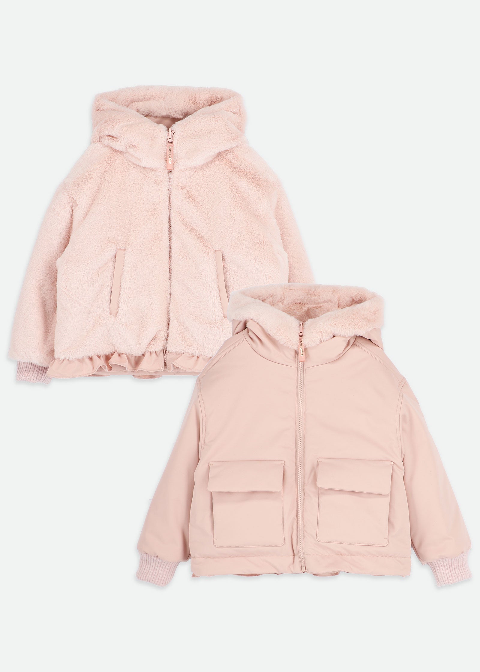 Faux Fur Reversible Coat (pink beige-S)