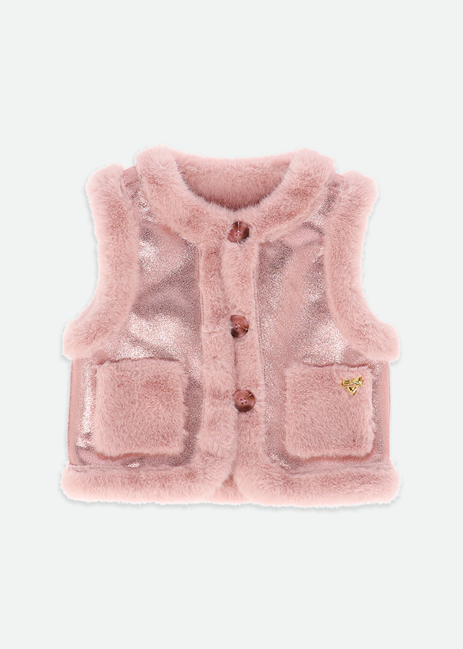 Cher Fur Metallic Gilet Pink
