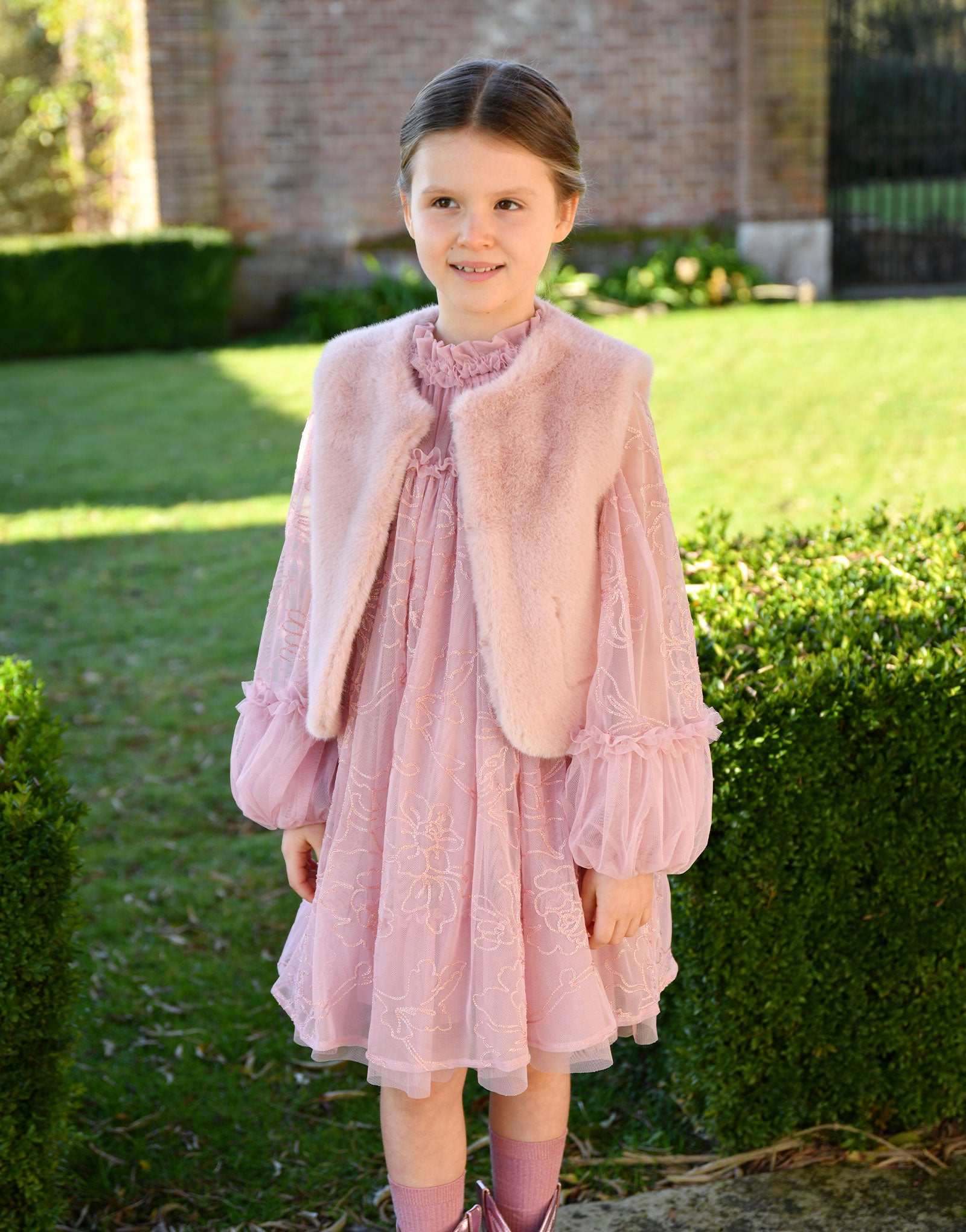Cher Fur Metallic Gilet Pink