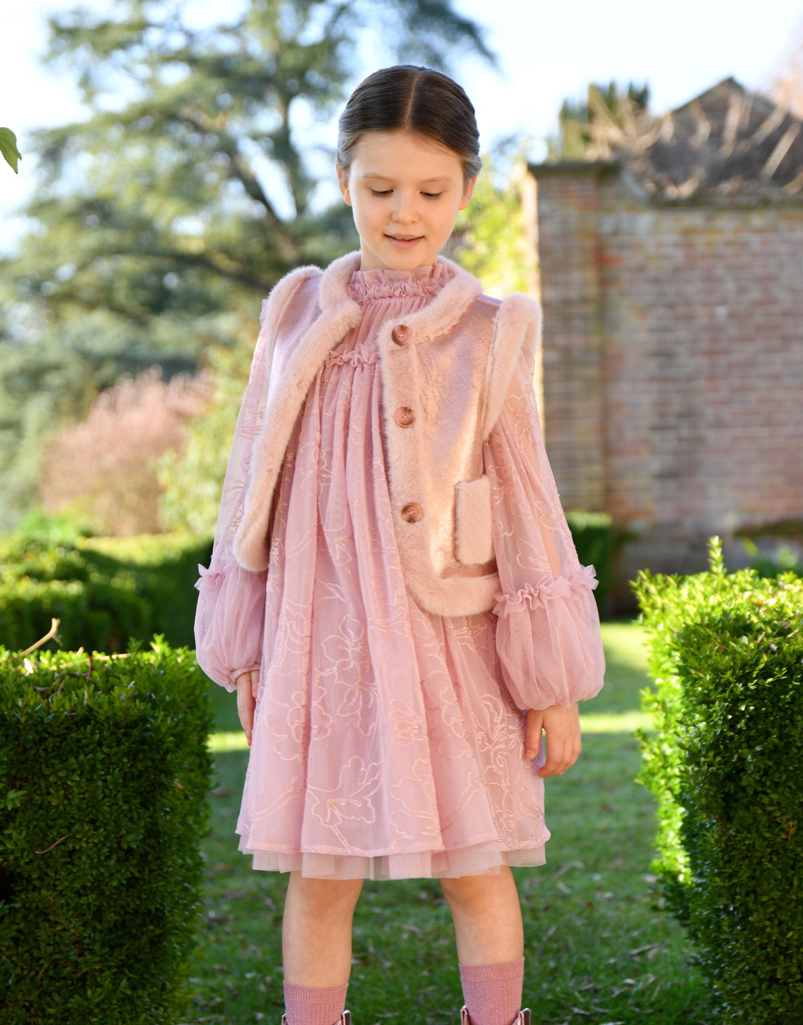 Cher Fur Metallic Gilet Pink