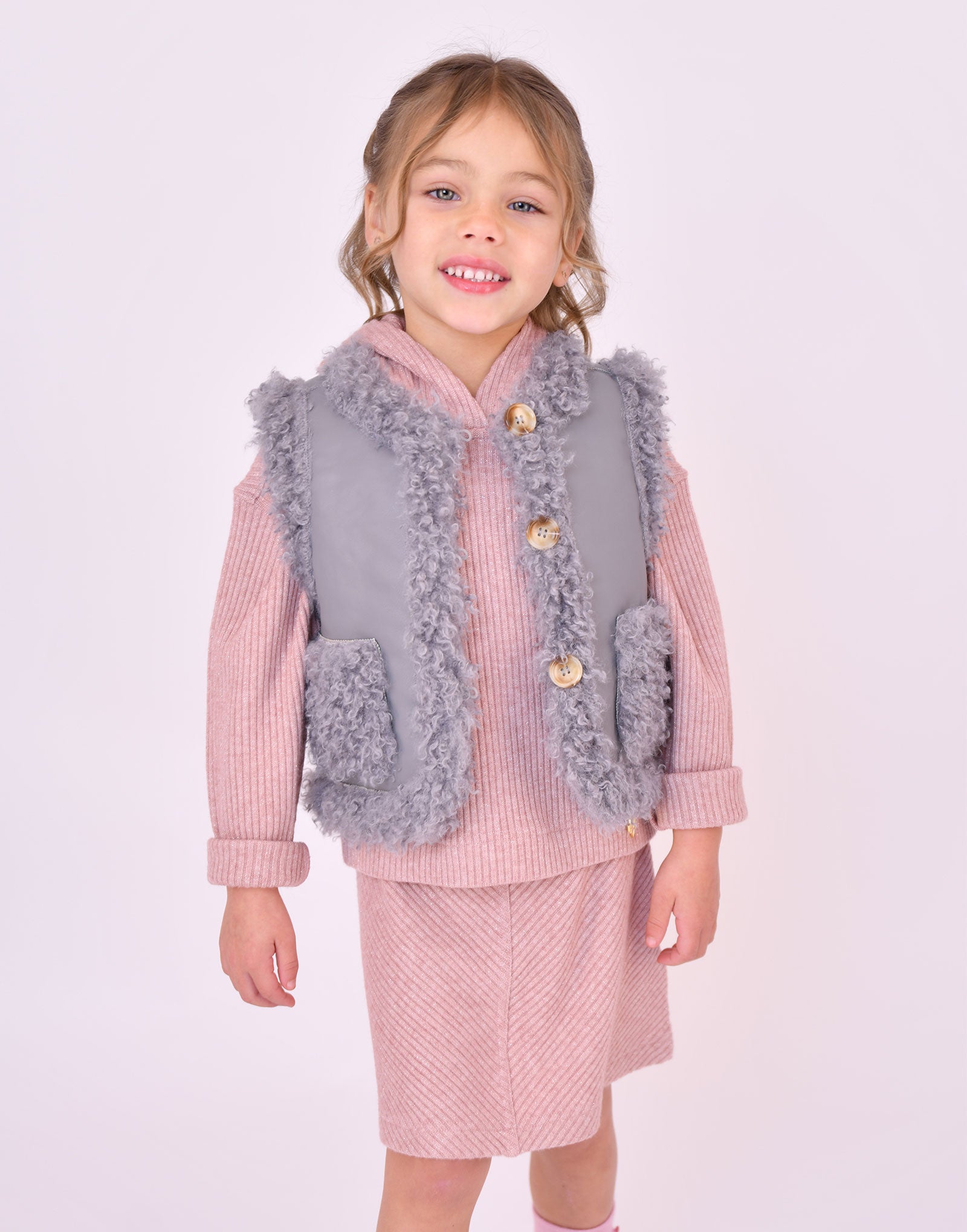 Cher Curly Fur Gilet Grey