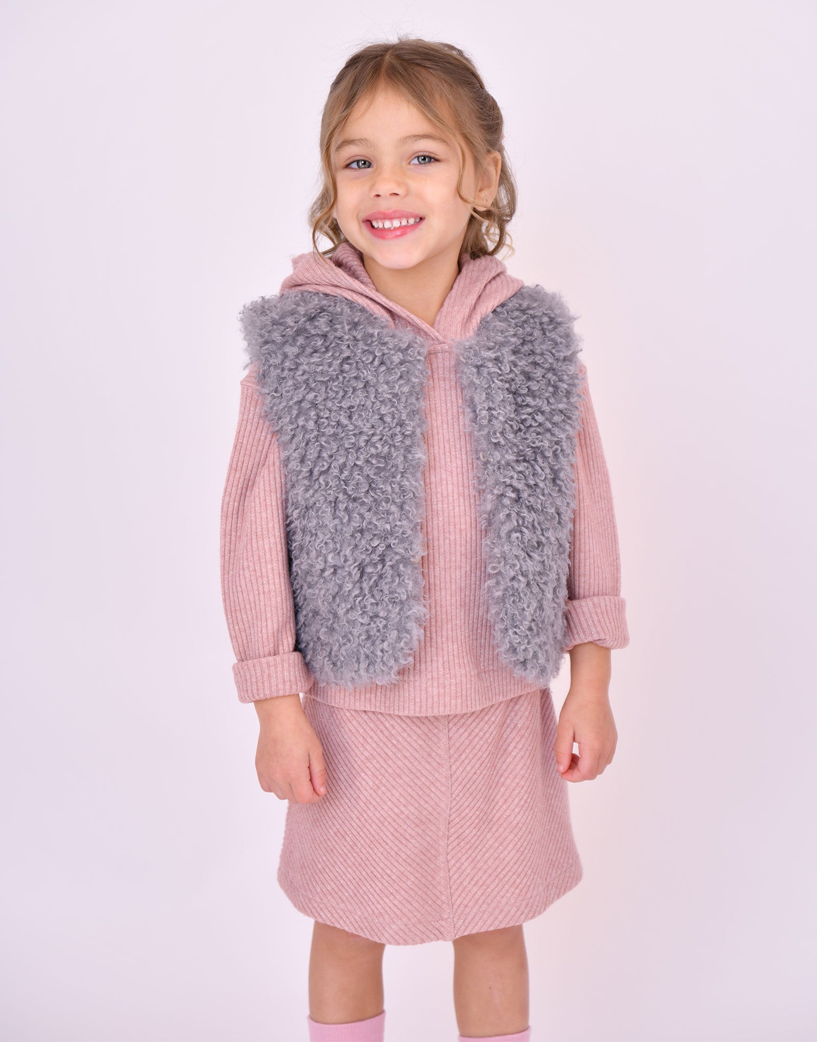 Cher Curly Fur Gilet Grey