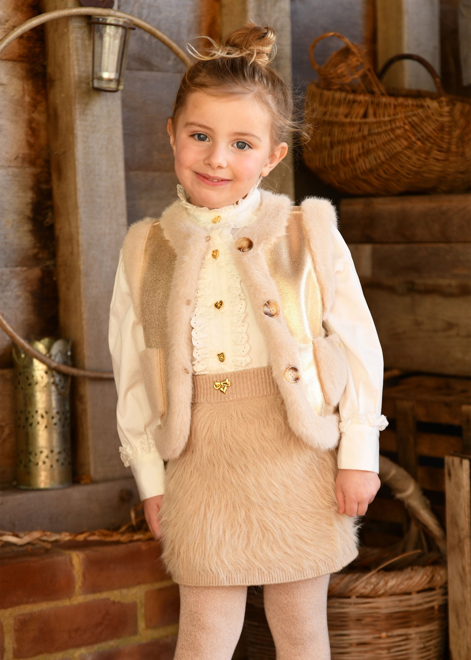 Cher Metallic Fur Gilet Gold