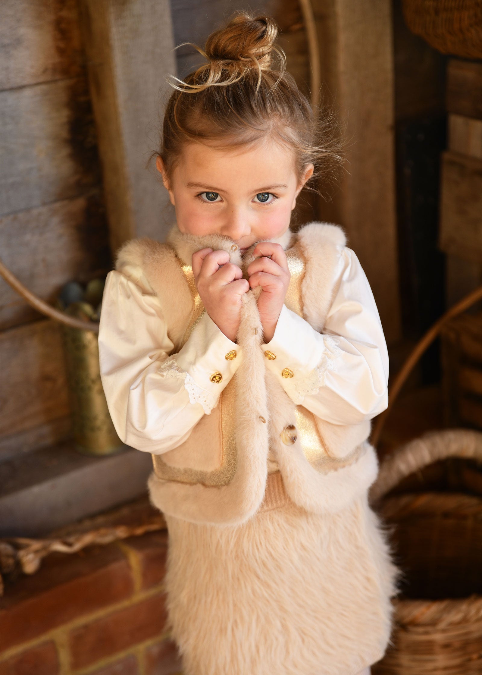 Cher Metallic Fur Gilet Gold