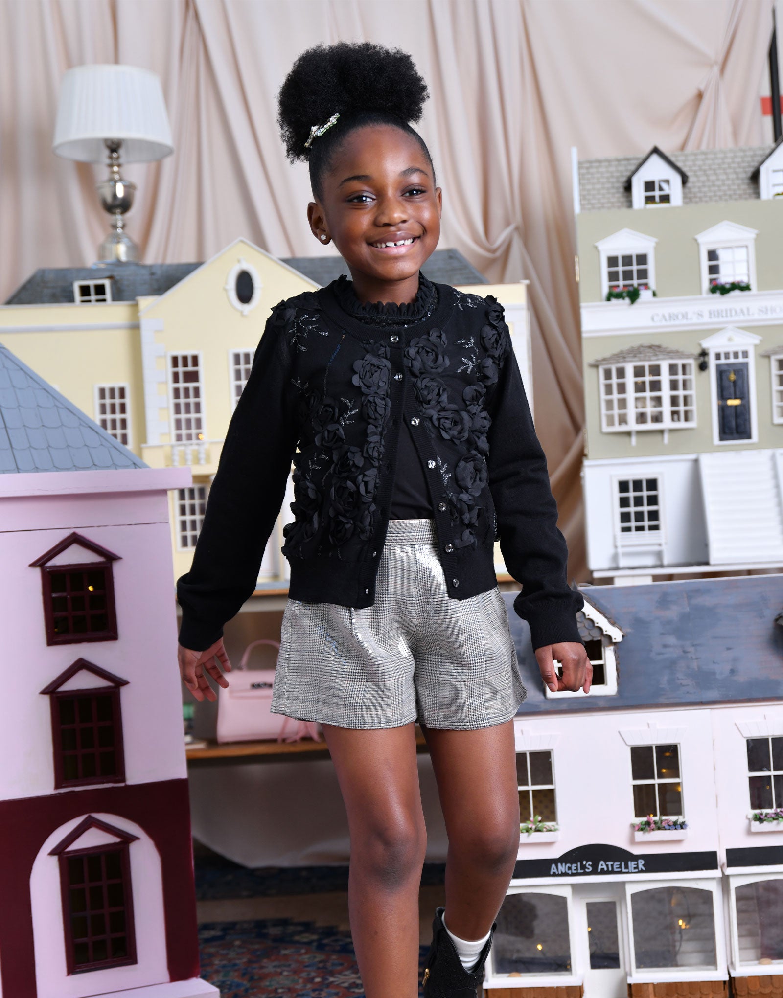 Chris Sequin And 3D Flower Cardigan Black