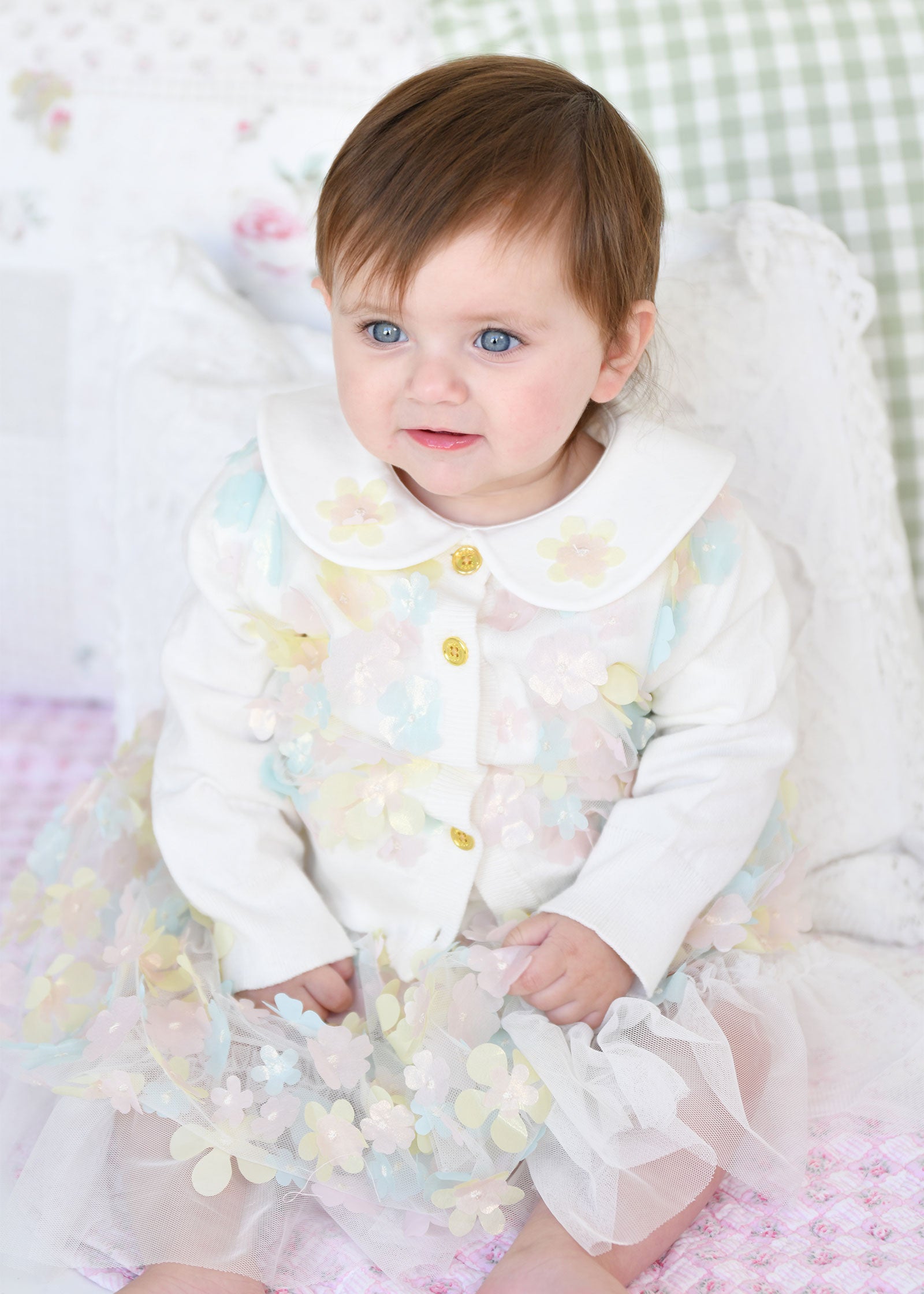 Chris 3D Multi Flower Knitted Baby Cardigan Snowdrop/Multi