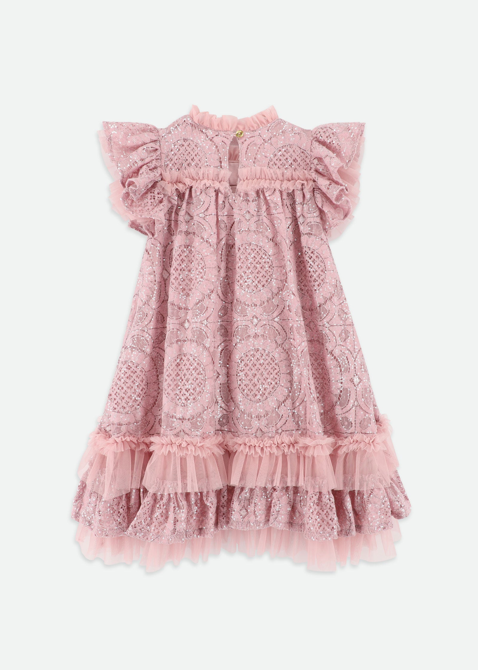 Christina S/S Dipped Hem Sequin Lace Dress Vintage Rose