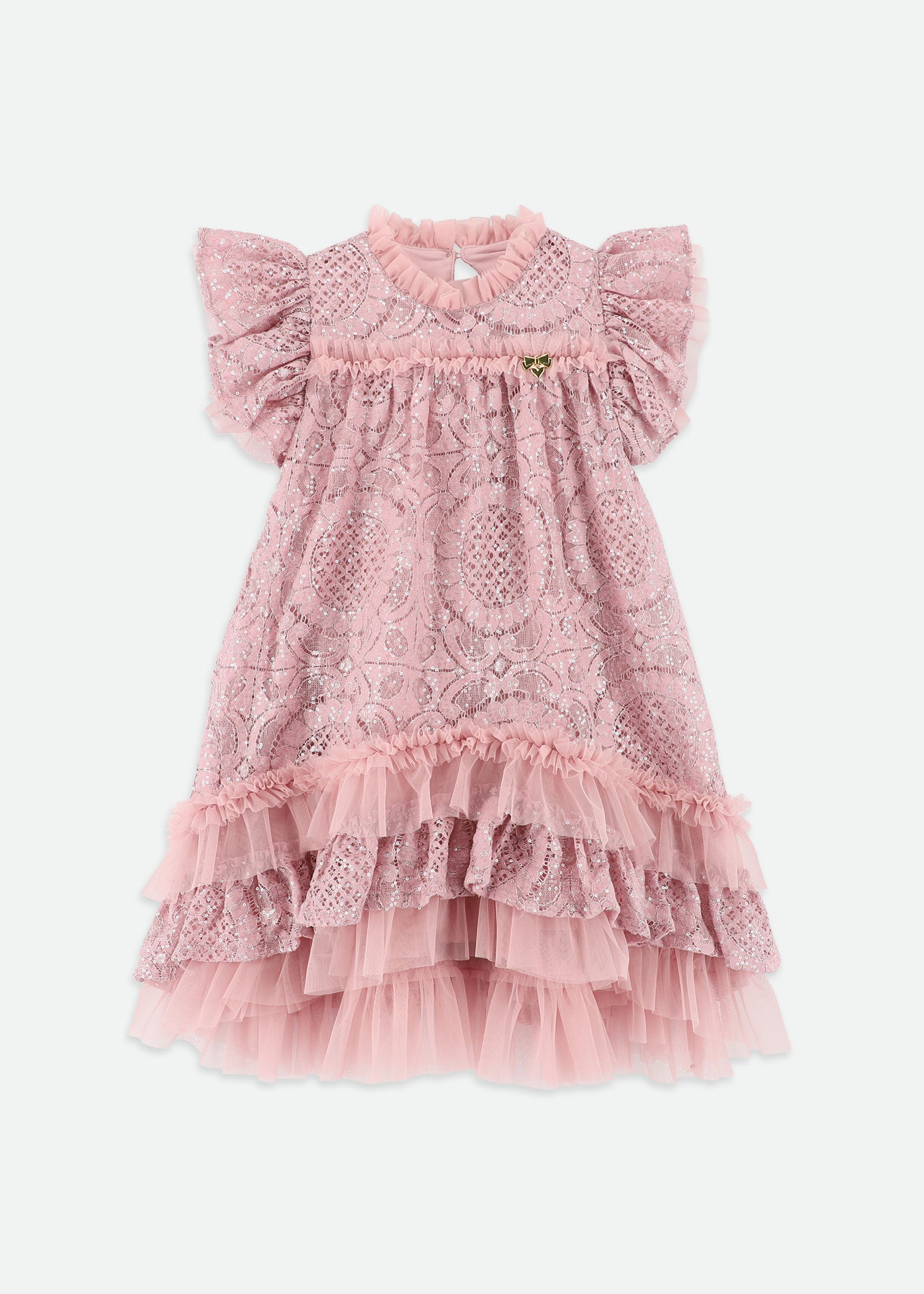 Christina S/S Dipped Hem Sequin Lace Dress Vintage Rose