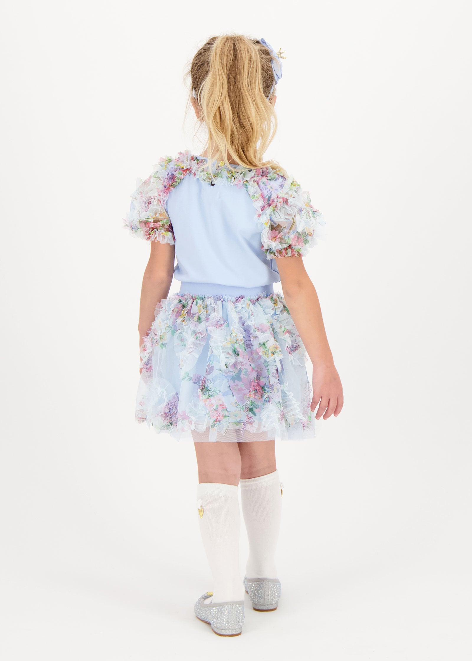 Erika Floral Tulle Skirt Baby Blue