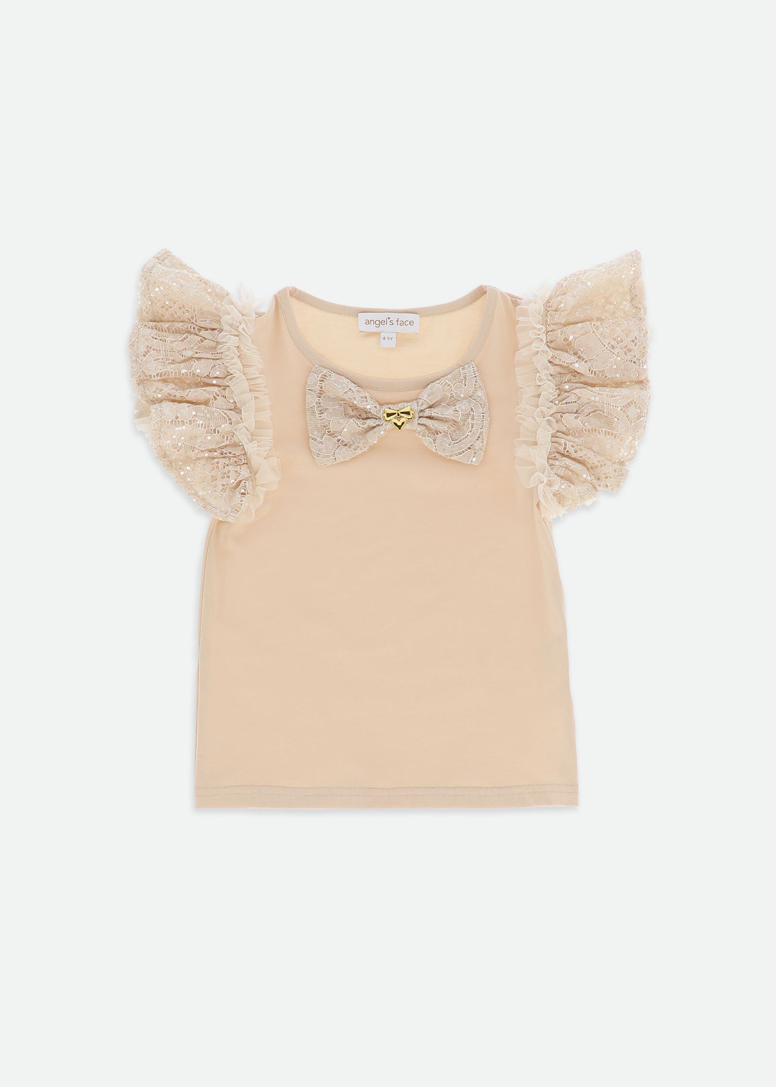 Coleen Sequin Lace Bow Top Biscuit