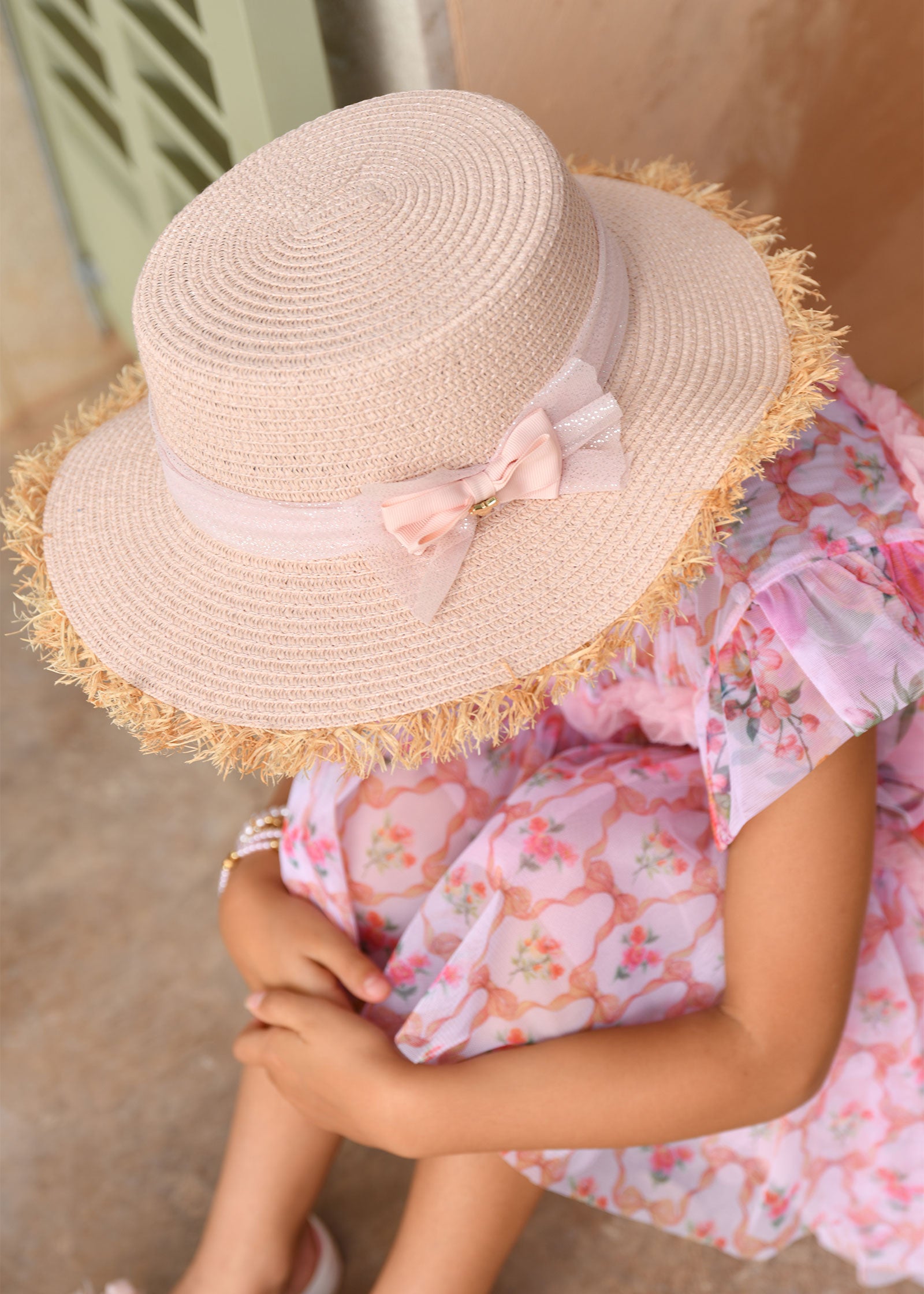 Cordobes Straw Hat With Tulle Pink
