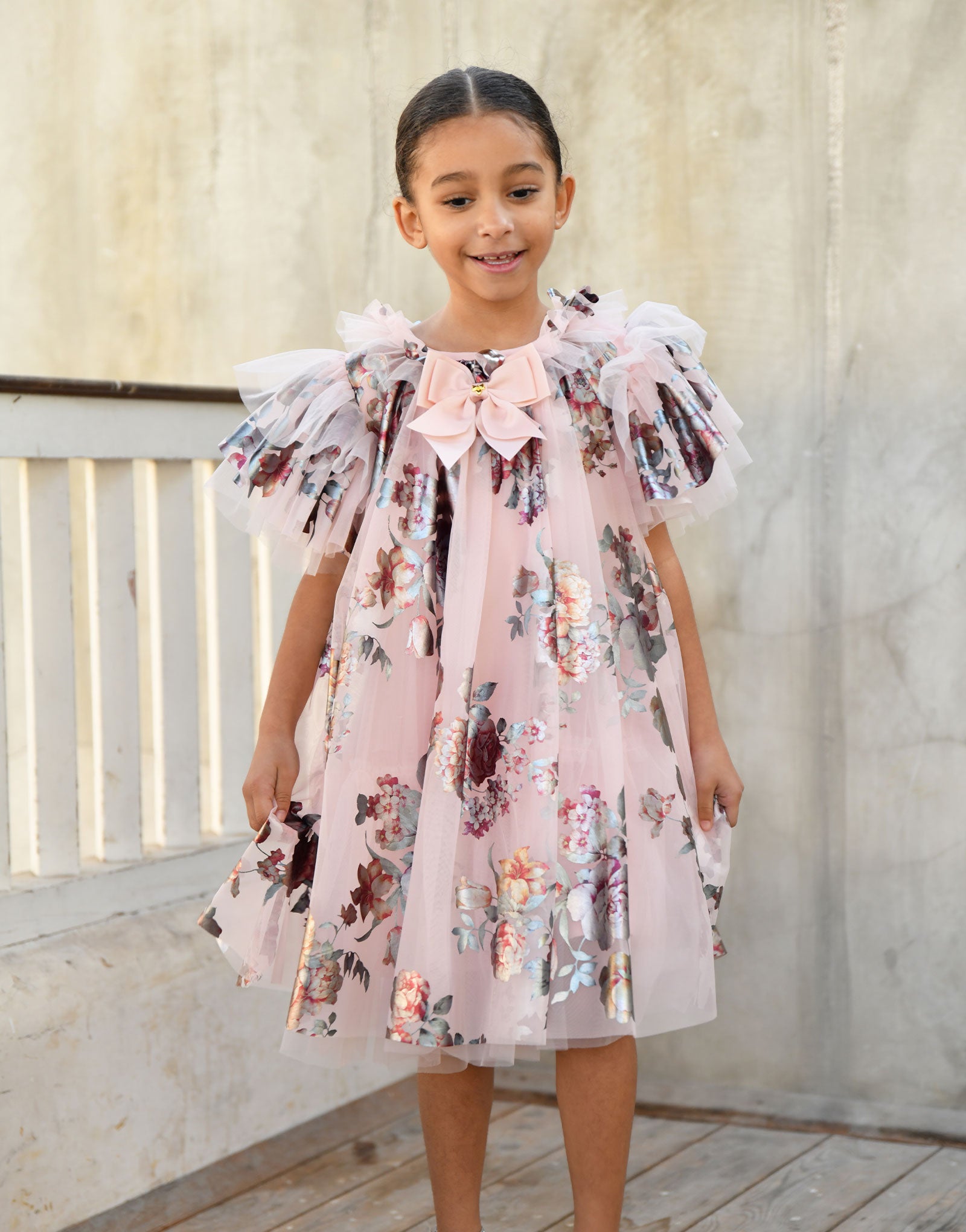 Darcey Foil Floral Print Dress Sweet Blush