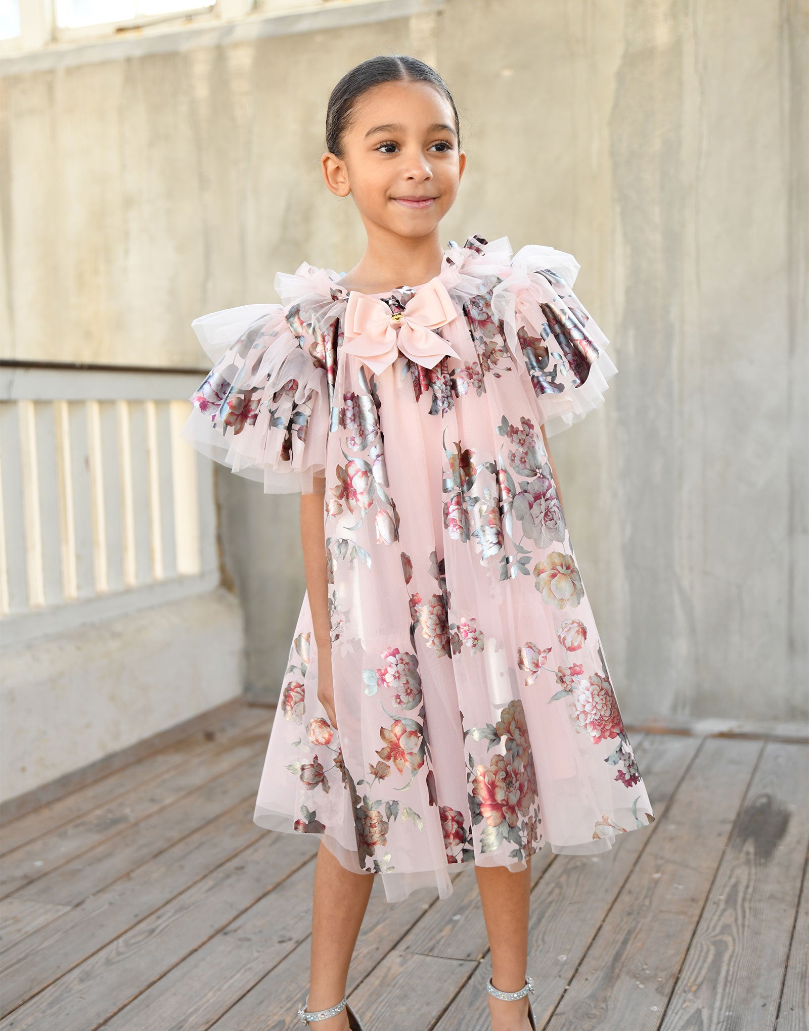 Darcey Foil Floral Print Dress Sweet Blush