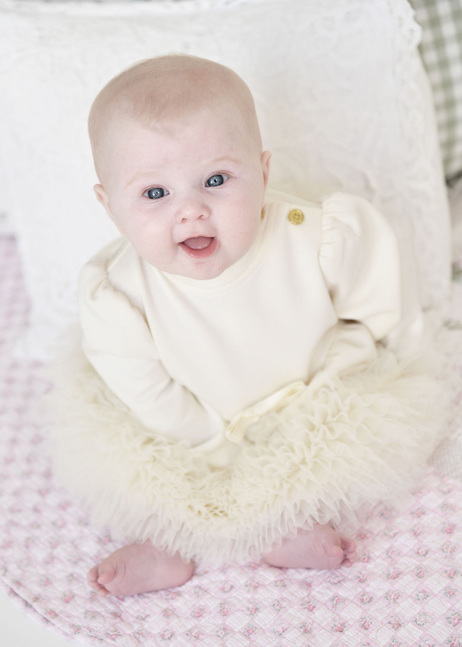 Dawn Tulle Trim Baby Dress Vanilla