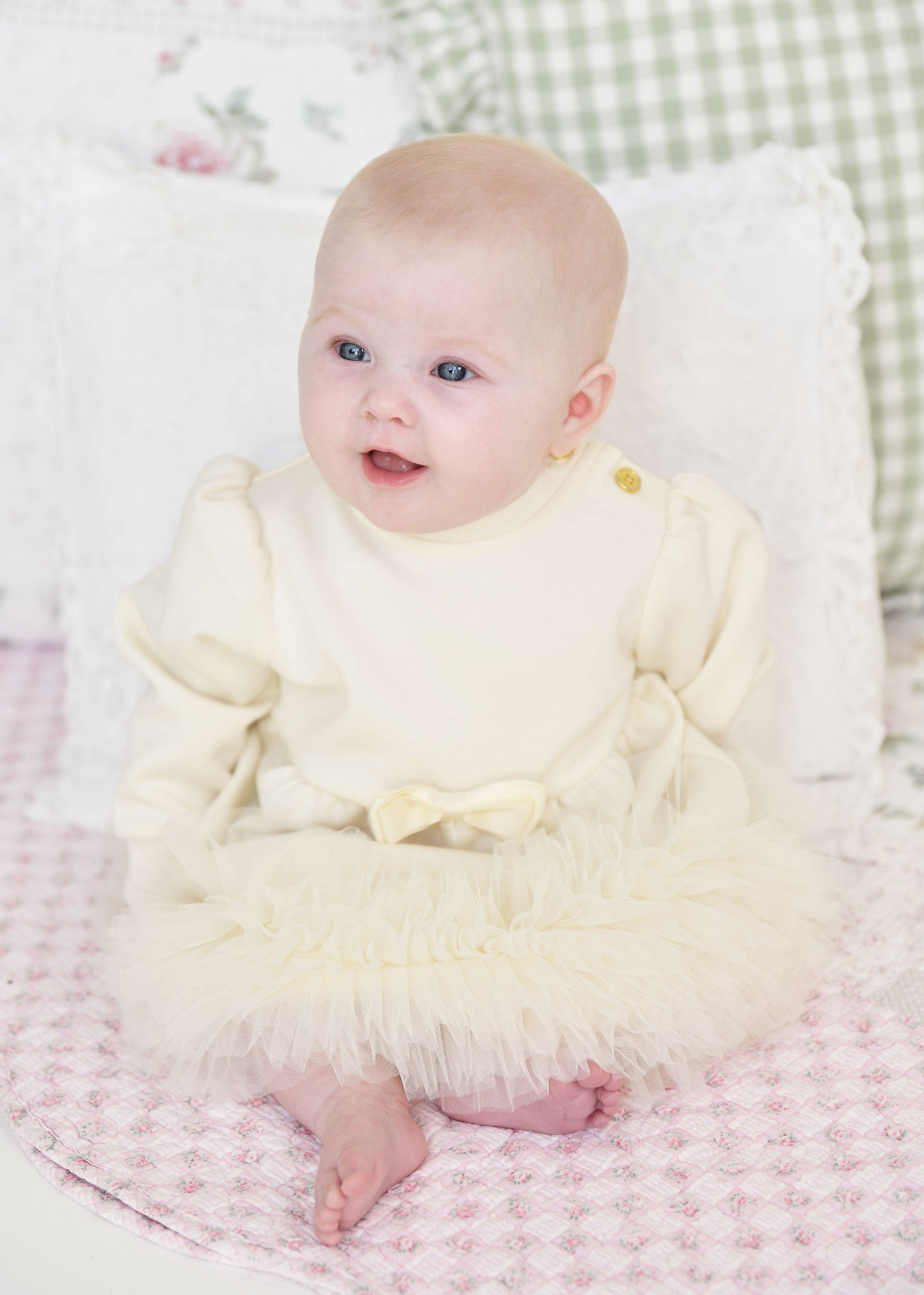 Dawn Tulle Trim Baby Dress Vanilla