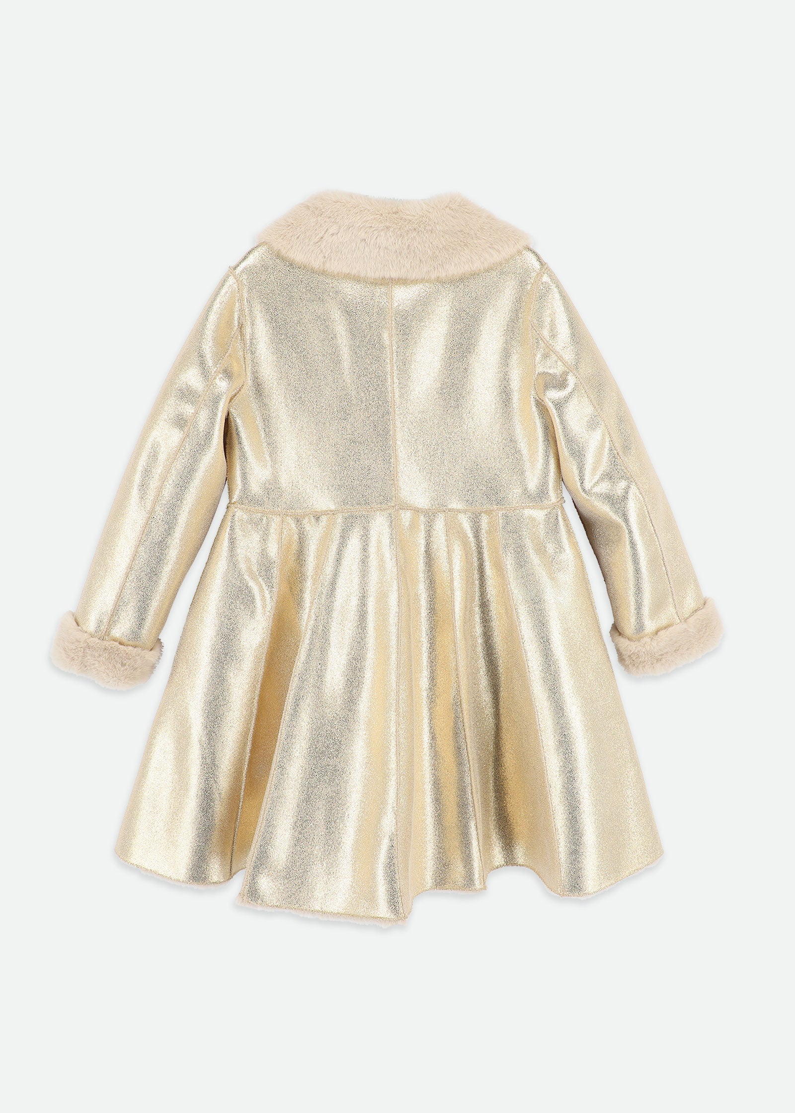 Dazzle Metallic Fur Long Coat Gold