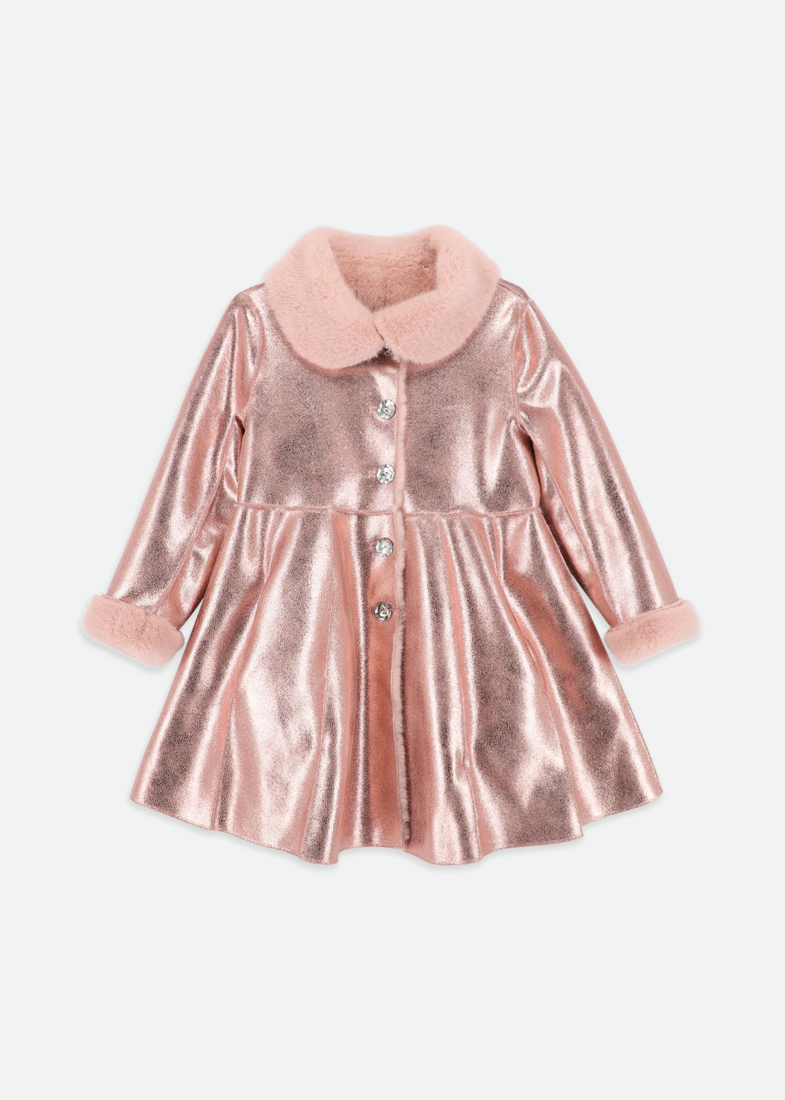 Dazzle Metallic Fur Long Coat Pink
