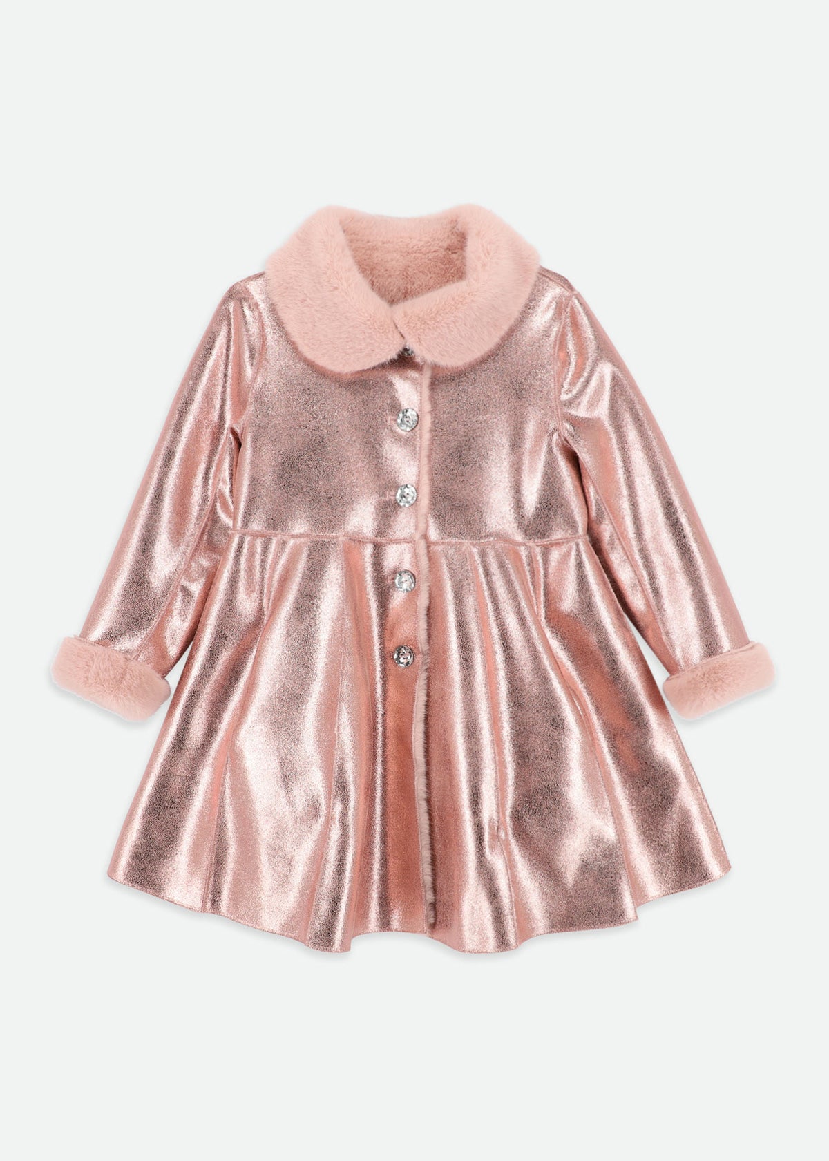 Dazzle Metallic Fur Long Coat Pink