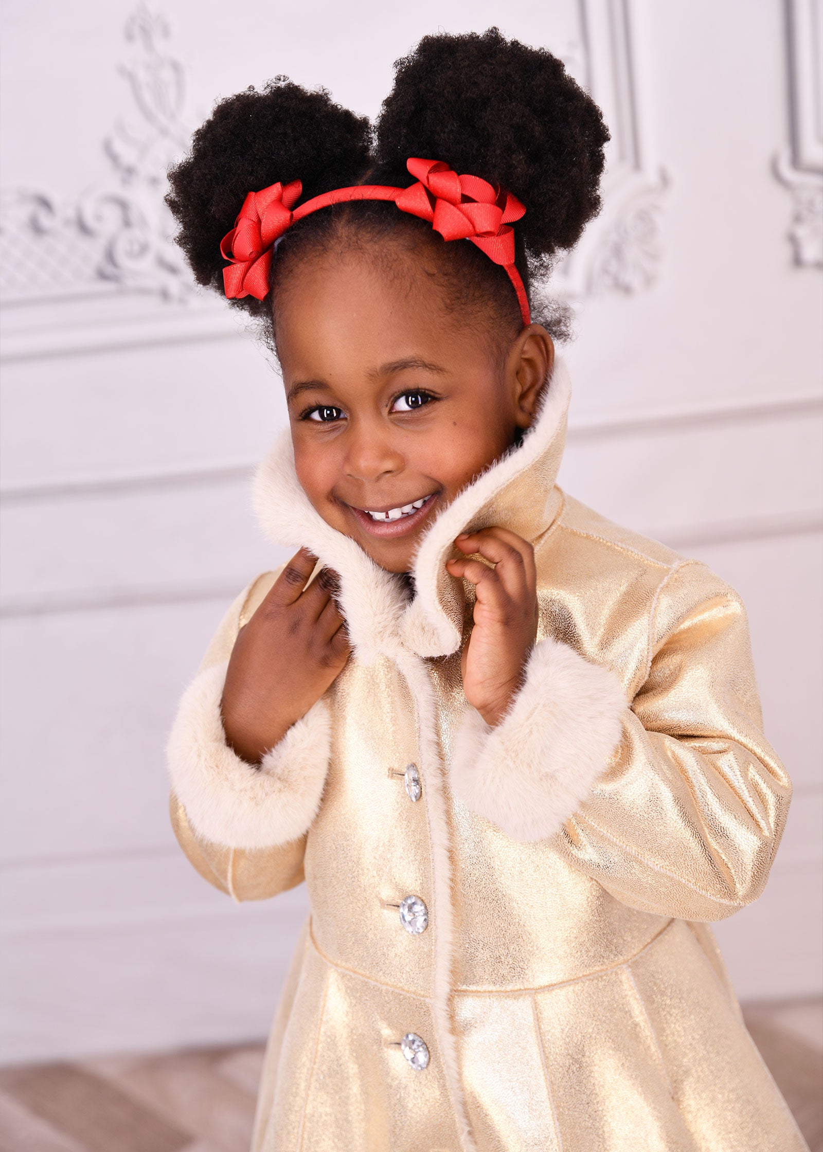 Dazzle Metallic Fur Long Coat Gold