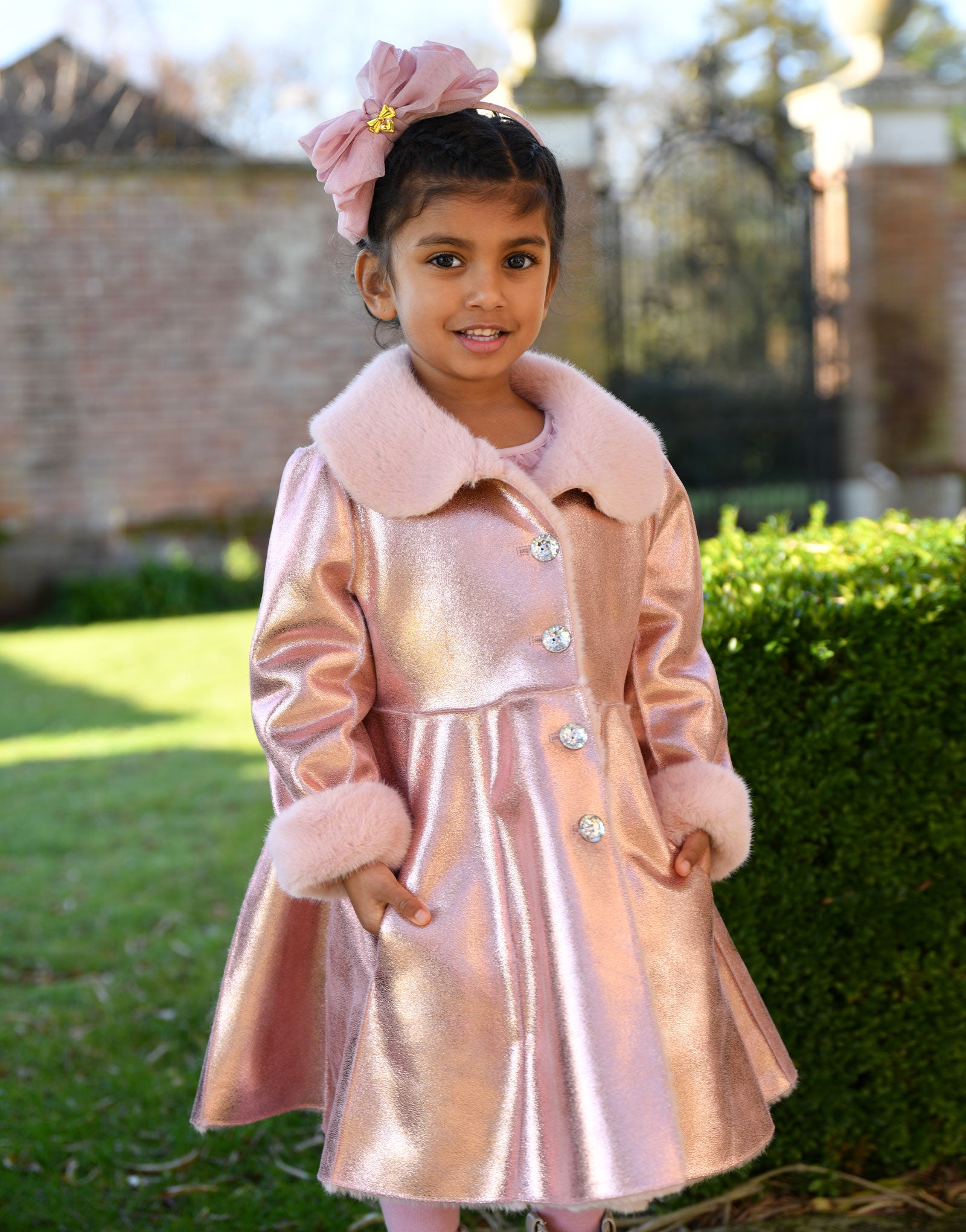 Dazzle Metallic Fur Long Coat Pink