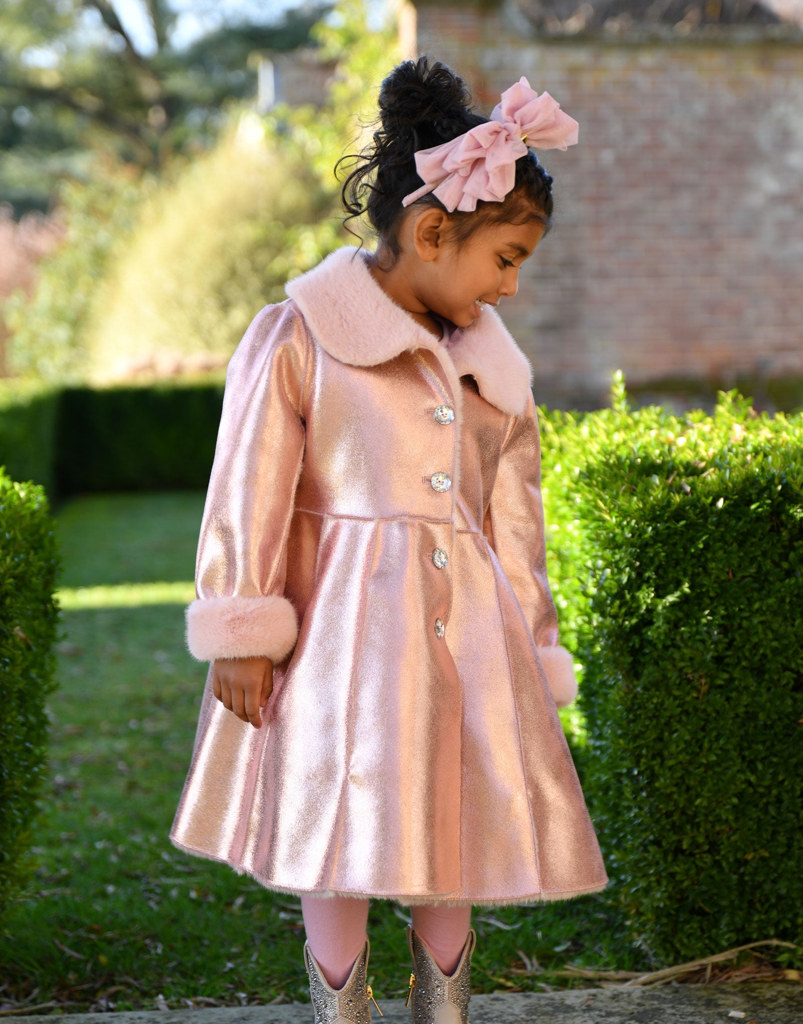 Dazzle Metallic Fur Long Coat Pink
