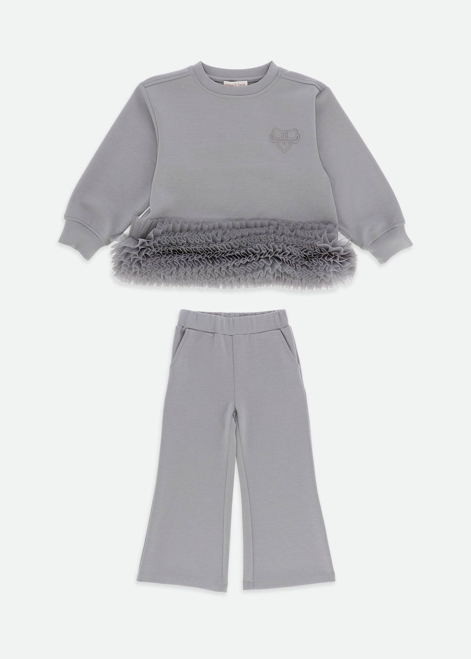 Deonne Tulle Trim Top And Jogger Set Grey