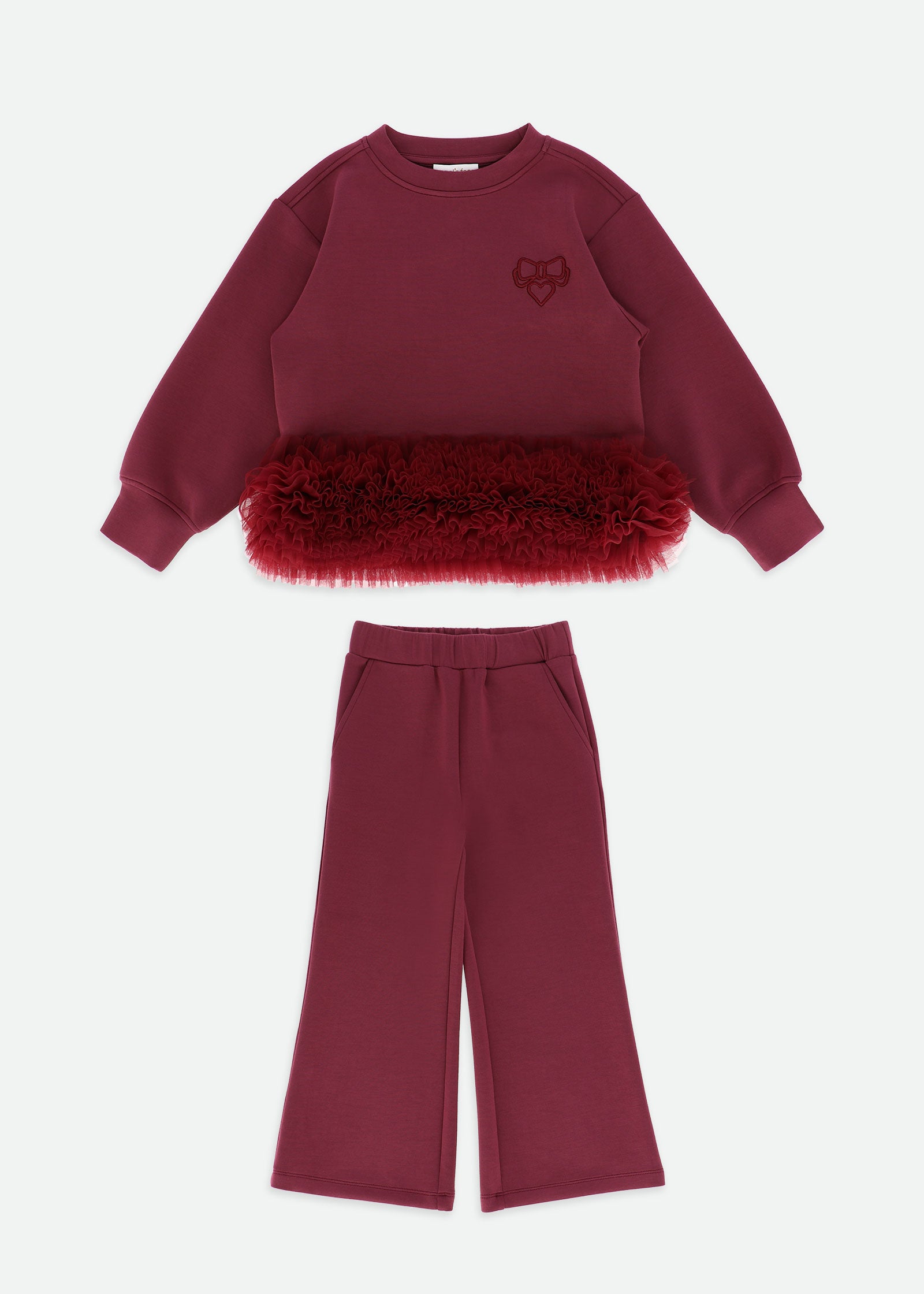 Deonne Tulle Trim Top and Jogger Set Burgundy