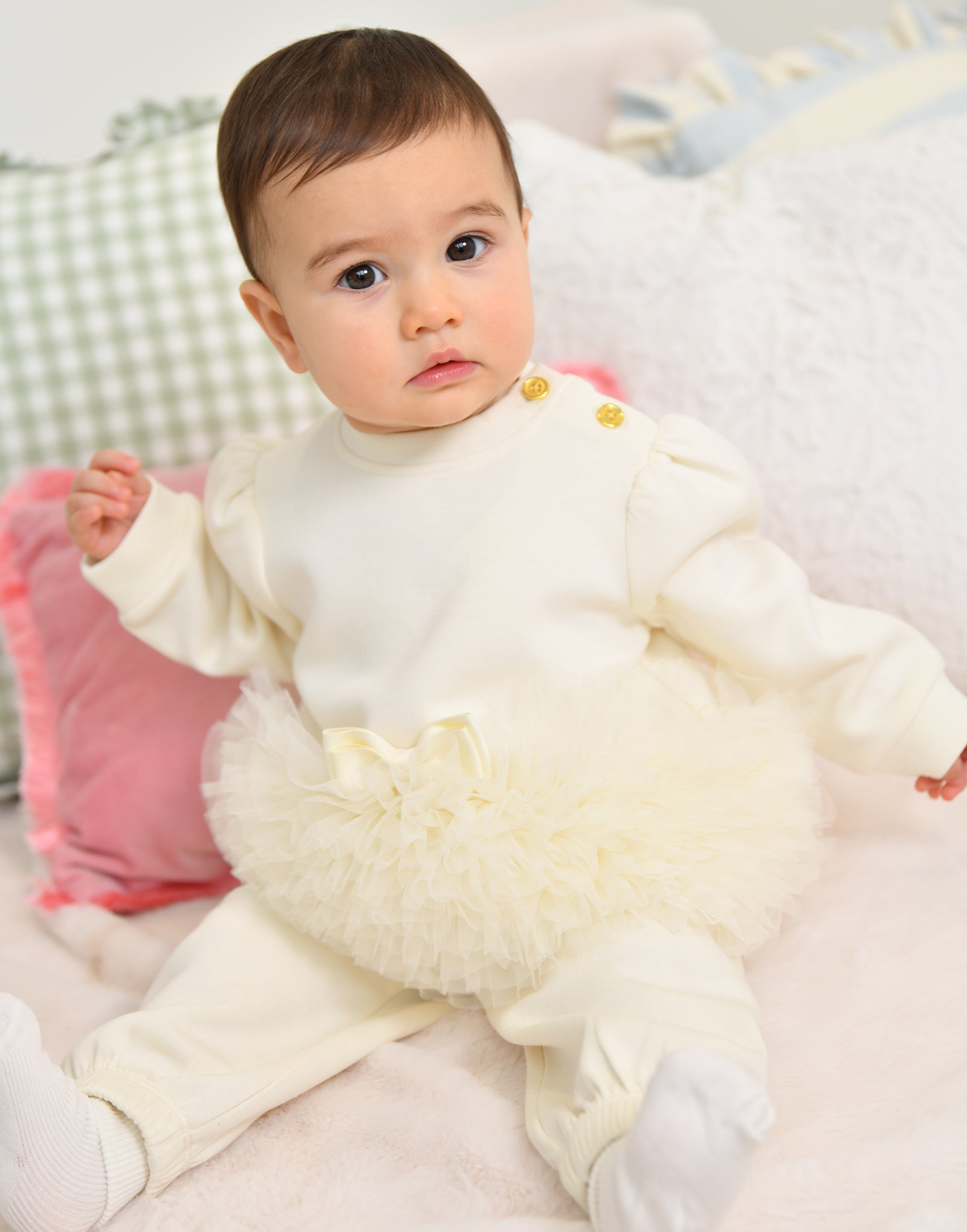 Deonne Tulle Trim Baby Tracksuit Vanilla