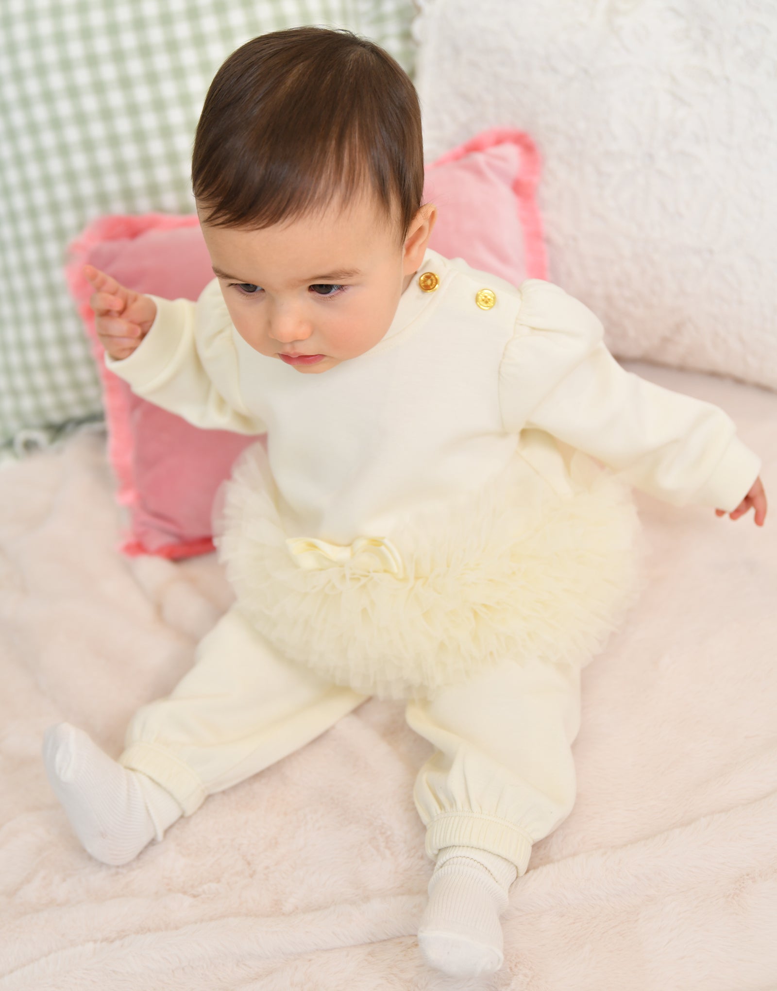 Deonne Tulle Trim Baby Tracksuit Vanilla