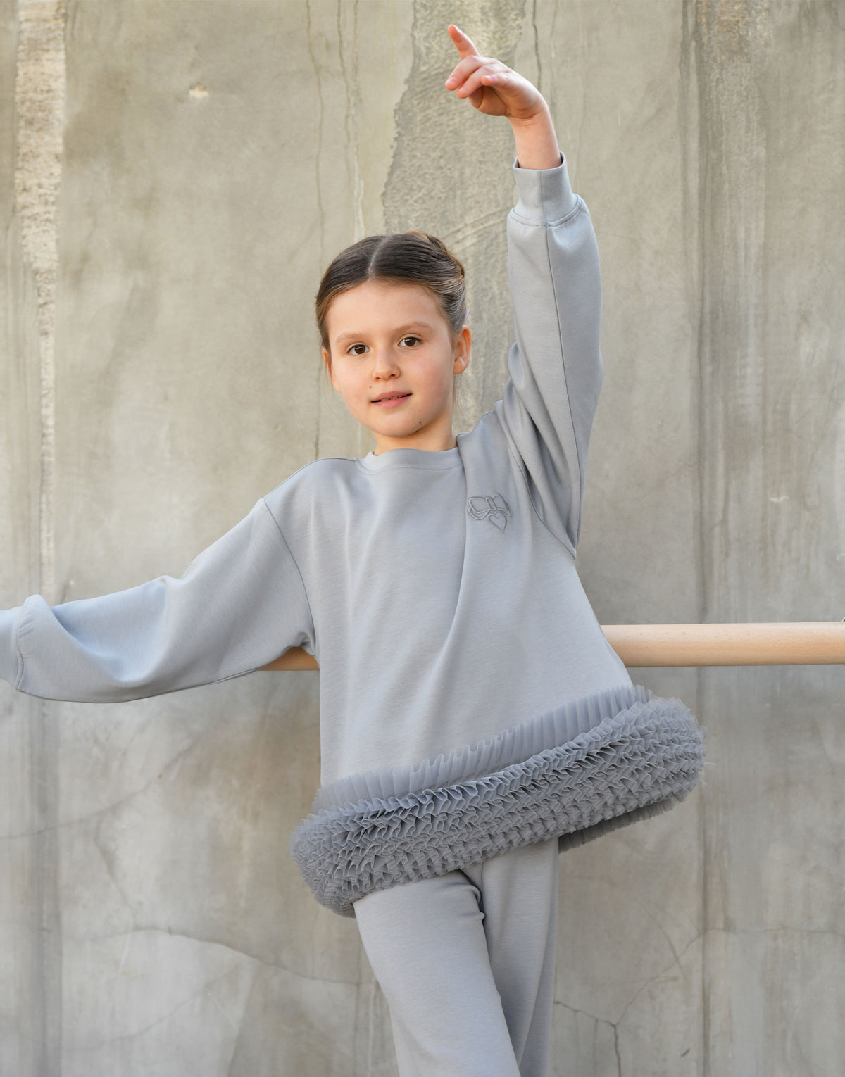 Deonne Tulle Trim Top And Jogger Set Grey