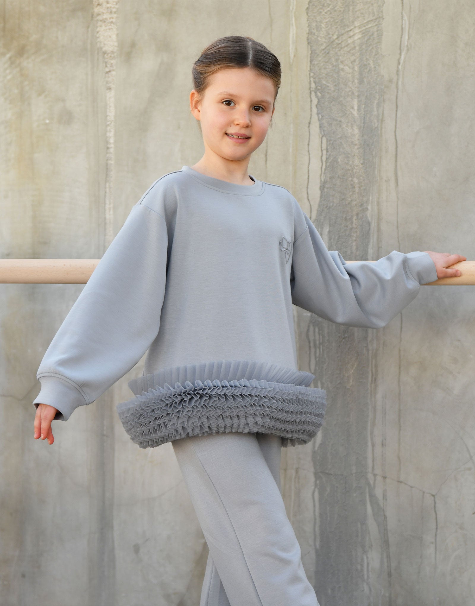 Deonne Tulle Trim Top And Jogger Set Grey