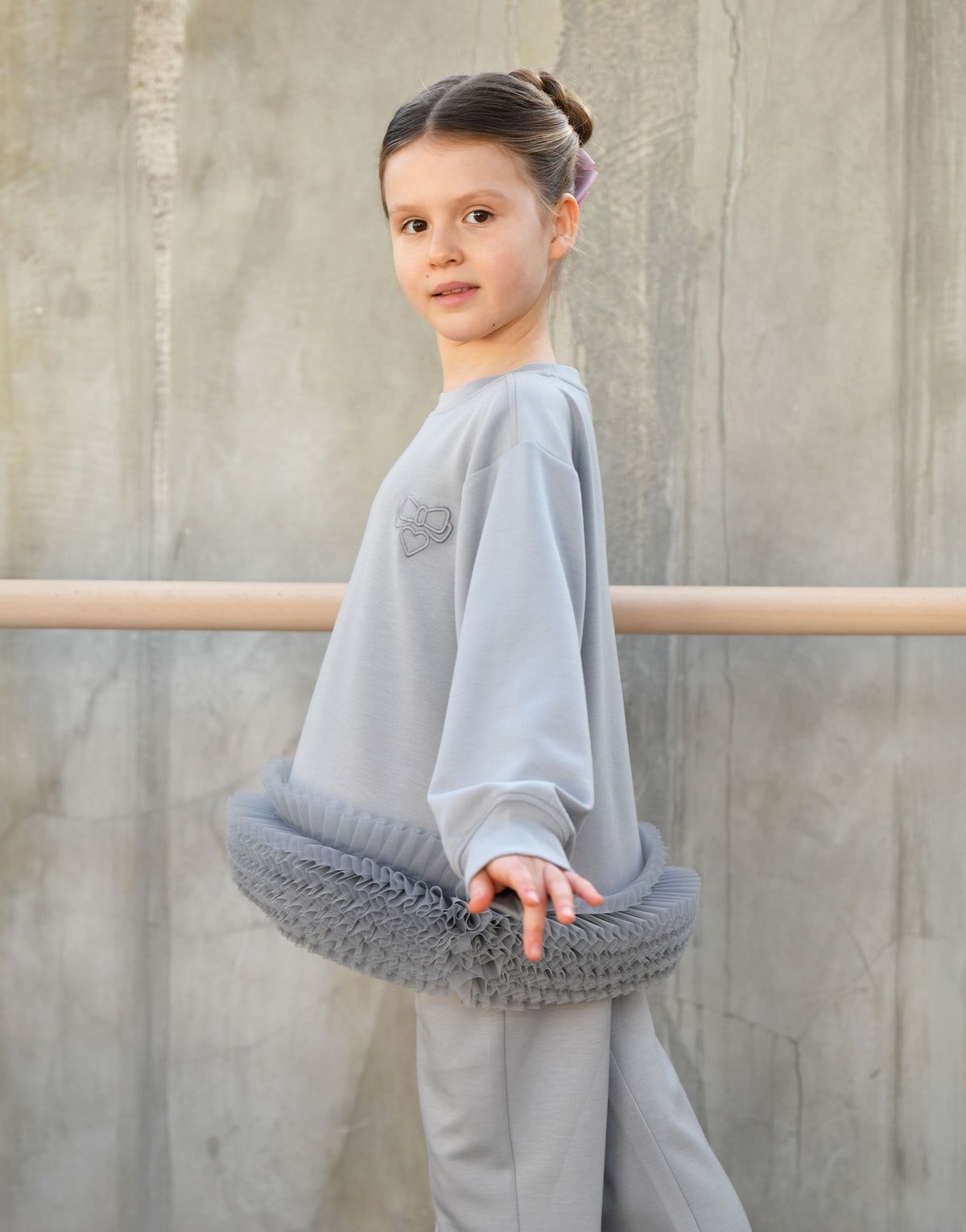 Deonne Tulle Trim Top And Jogger Set Grey