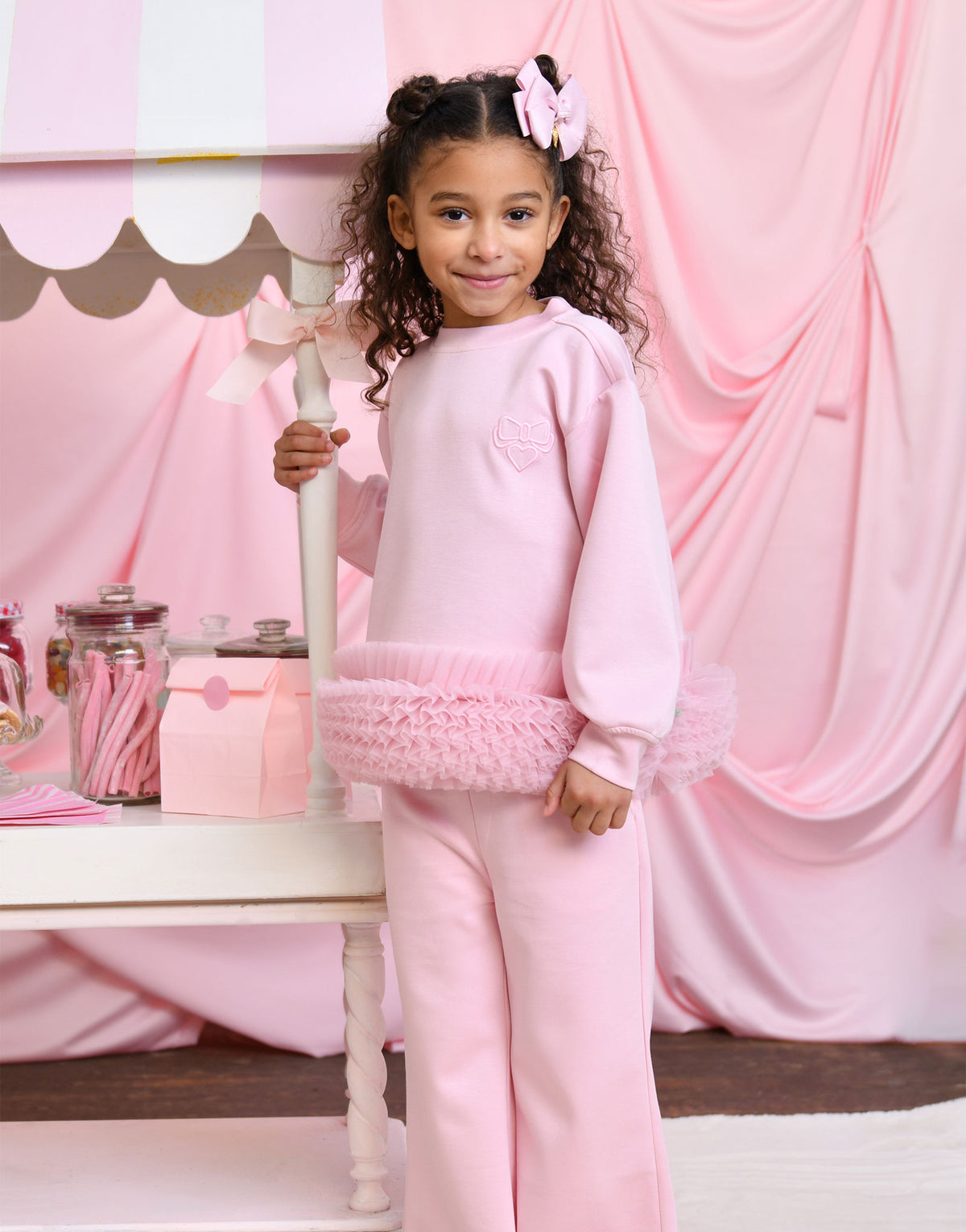 Deonne Tulle Trim Top And Jogger Set Pink
