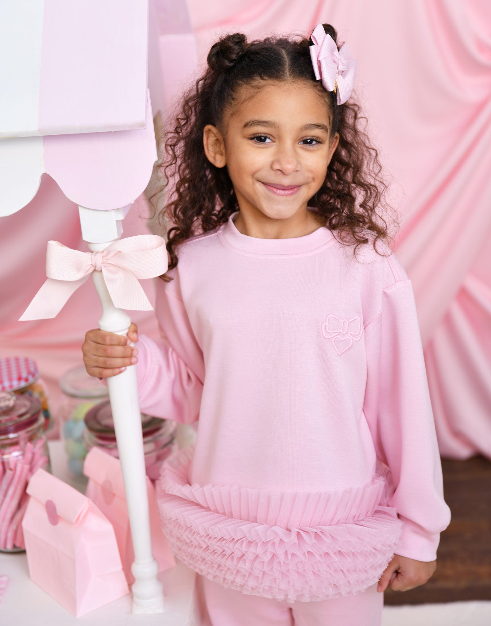 Deonne Tulle Trim Top And Jogger Set Pink
