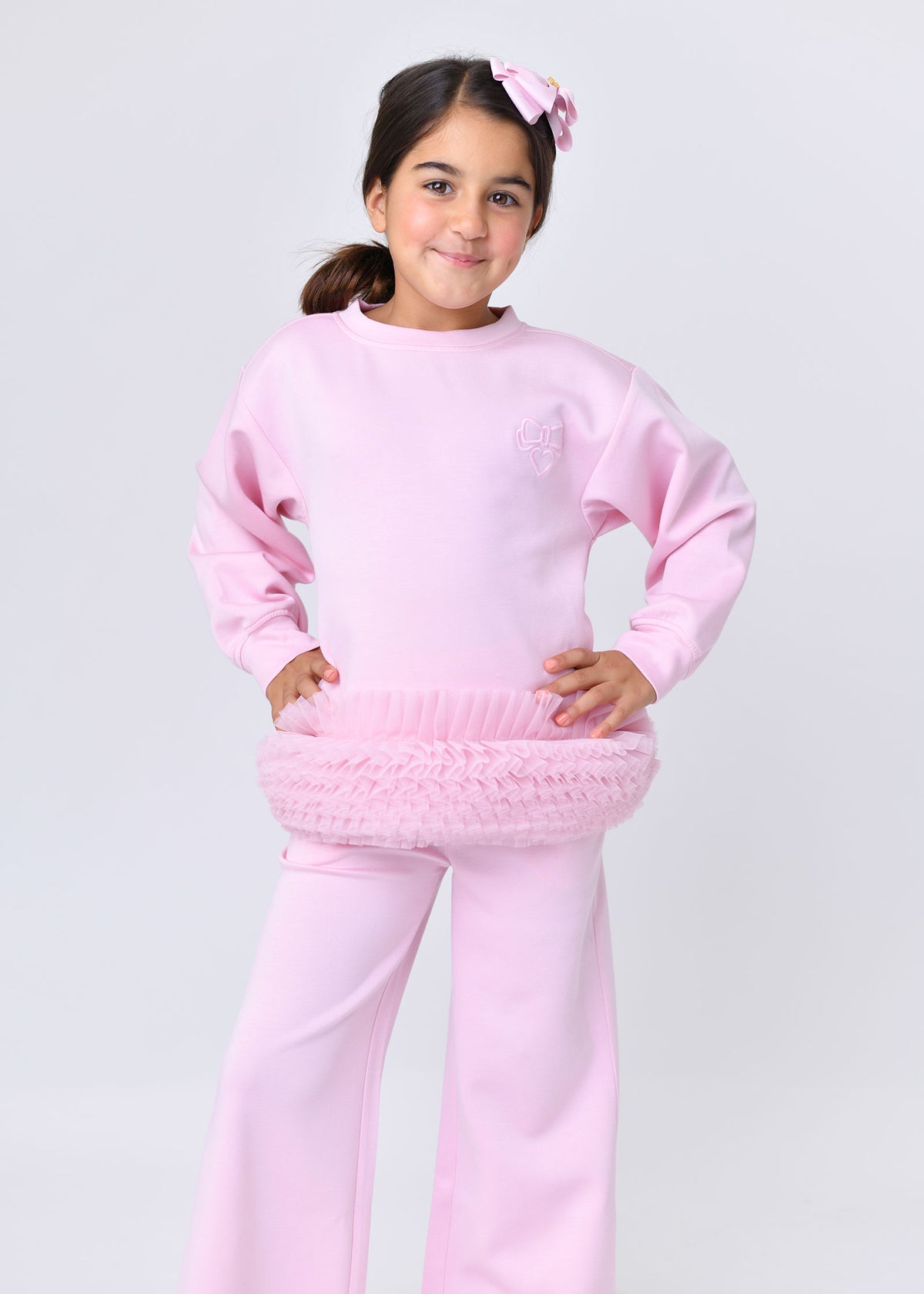 Deonne Tulle Trim Top And Jogger Set Pink