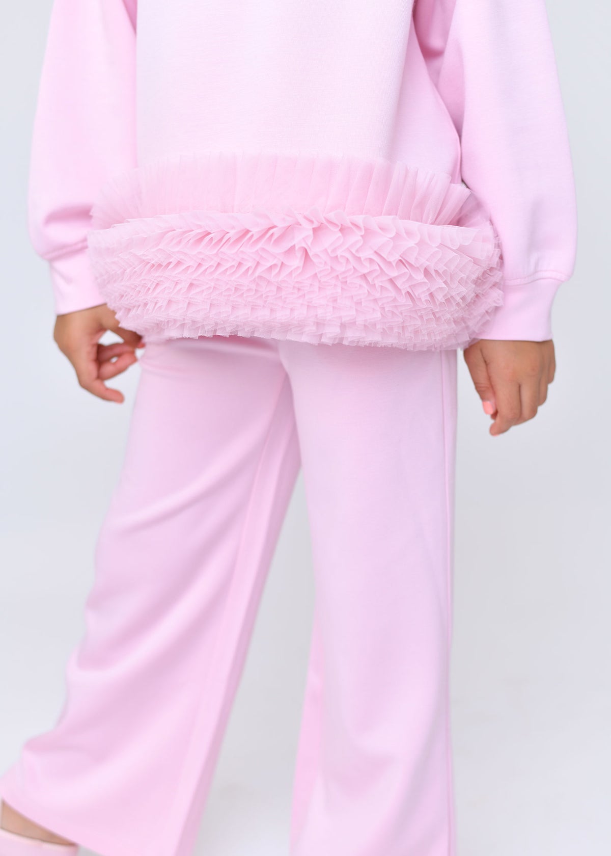 Deonne Tulle Trim Top And Jogger Set Pink