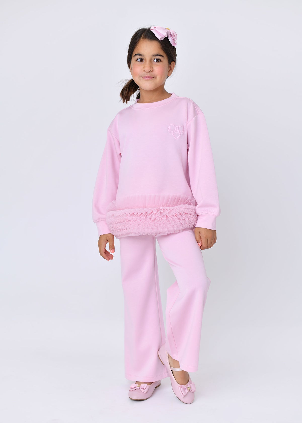 Deonne Tulle Trim Top And Jogger Set Pink