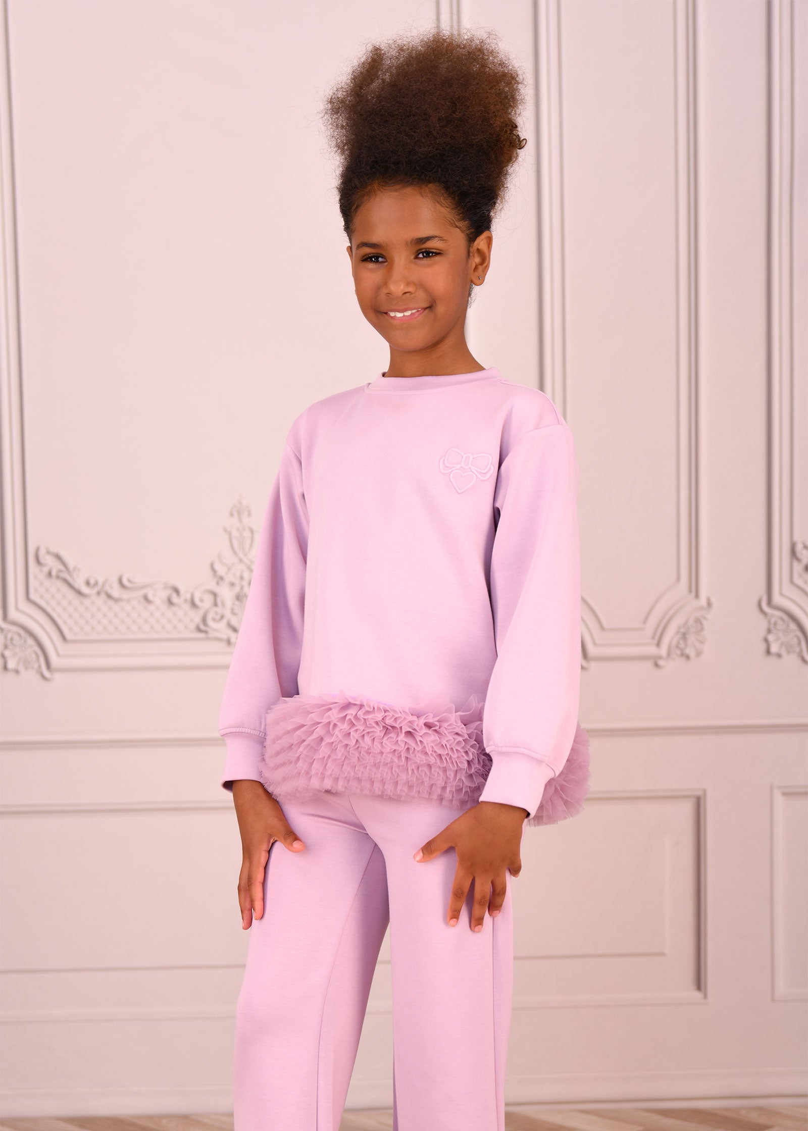 Deonne Tulle Trim Top and Jogger Set Lilac