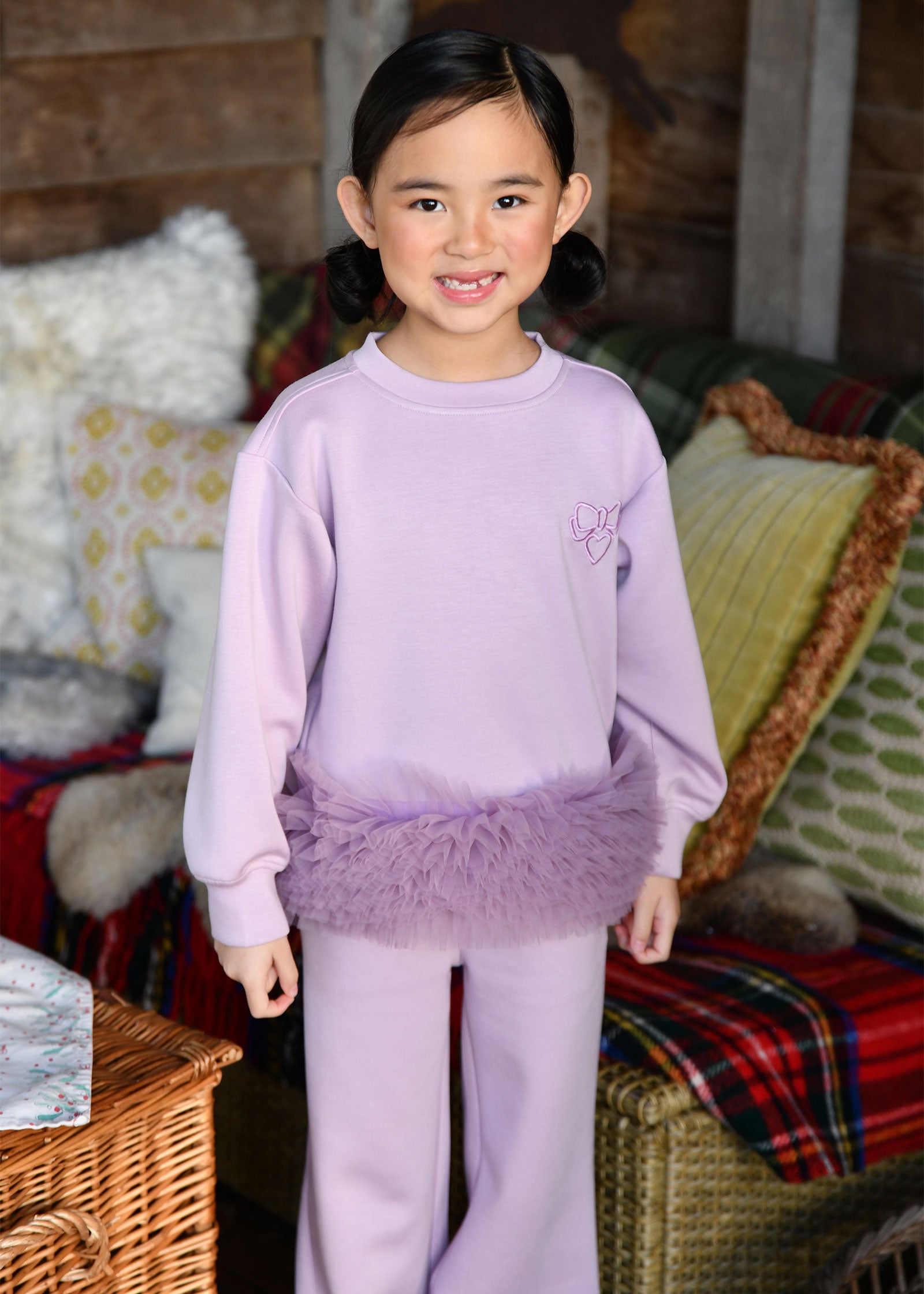 Deonne Tulle Trim Top and Jogger Set Lilac