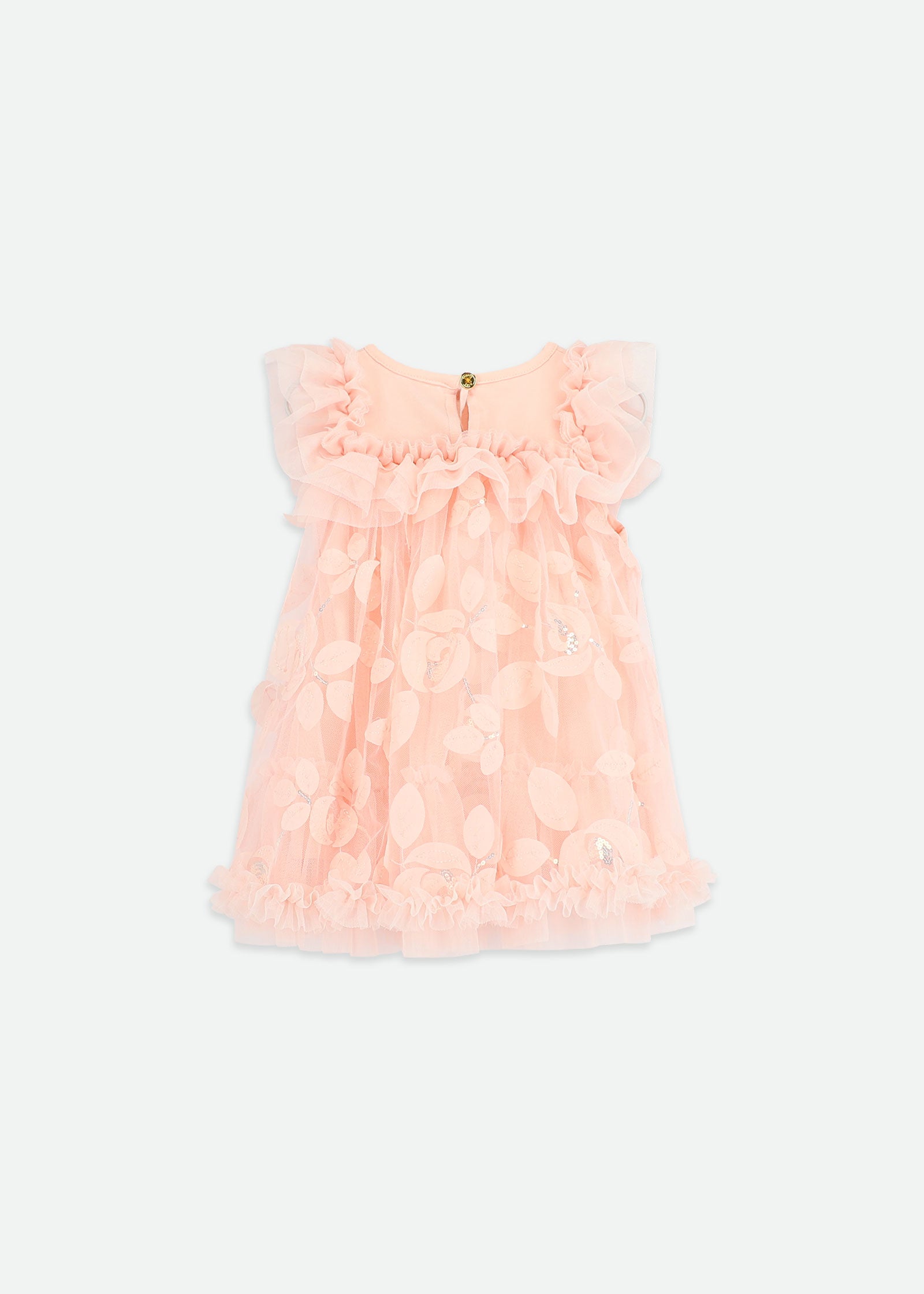 Dominique Embroidered 3D Bud Baby Dress Peach