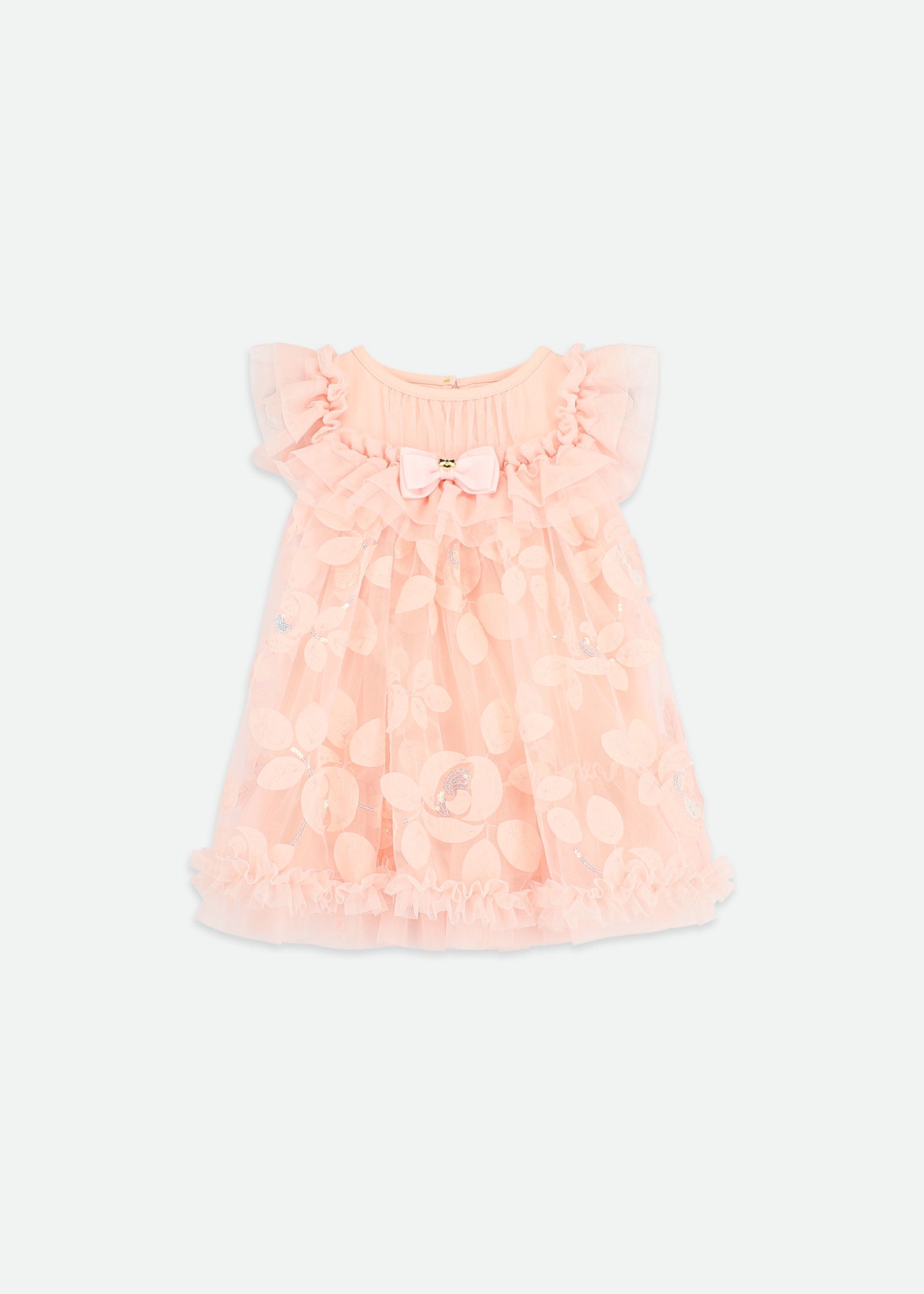 Dominique Embroidered 3D Bud Baby Dress Peach