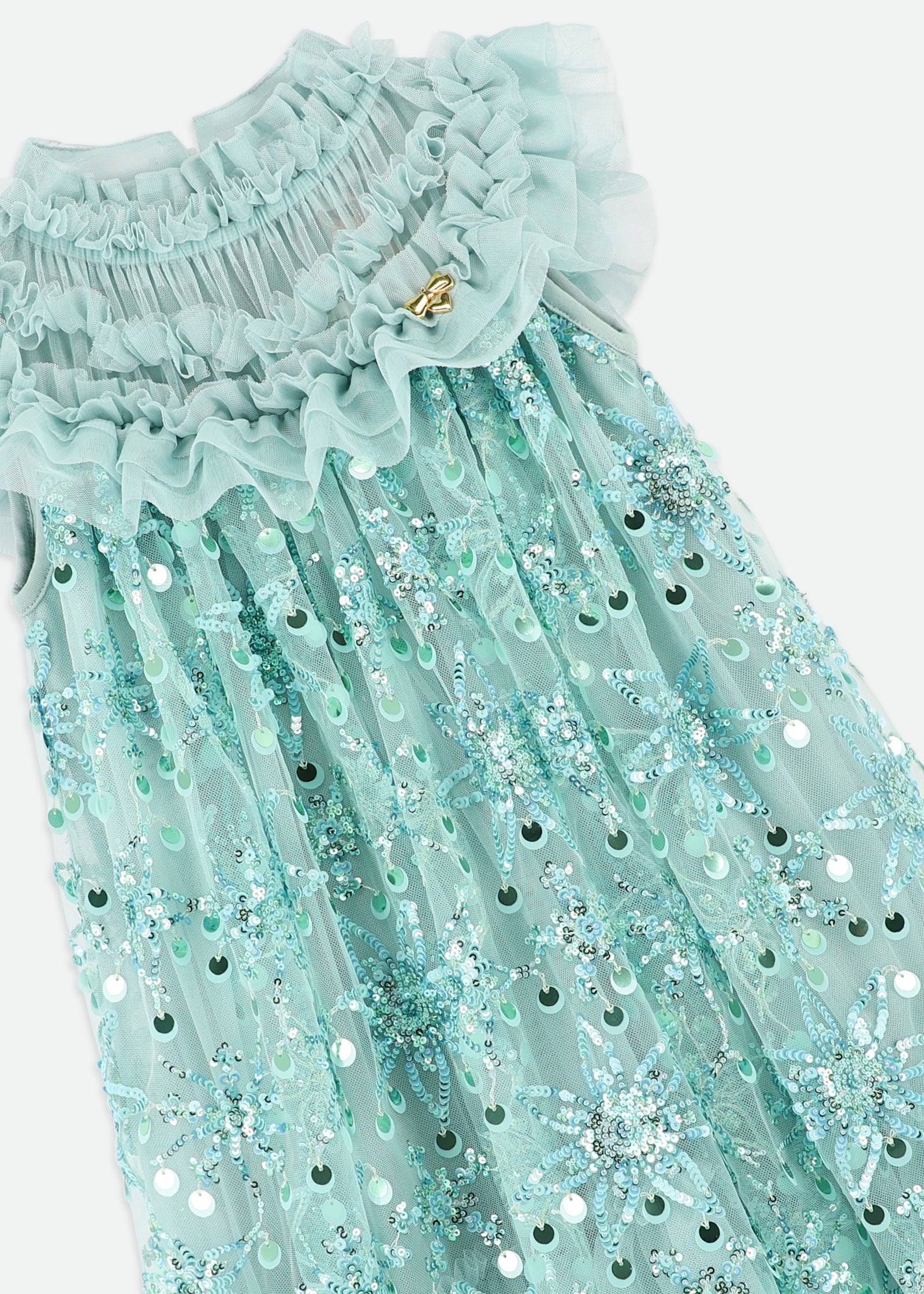 Dominique Flower Sequin Dress Duck Egg