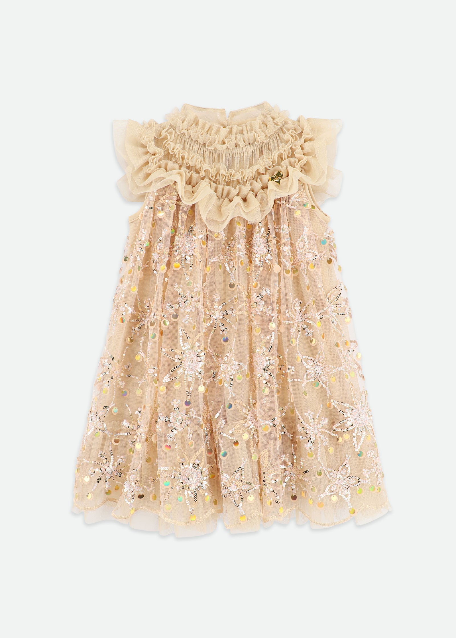 Dominique Flower Sequin Dress Gold