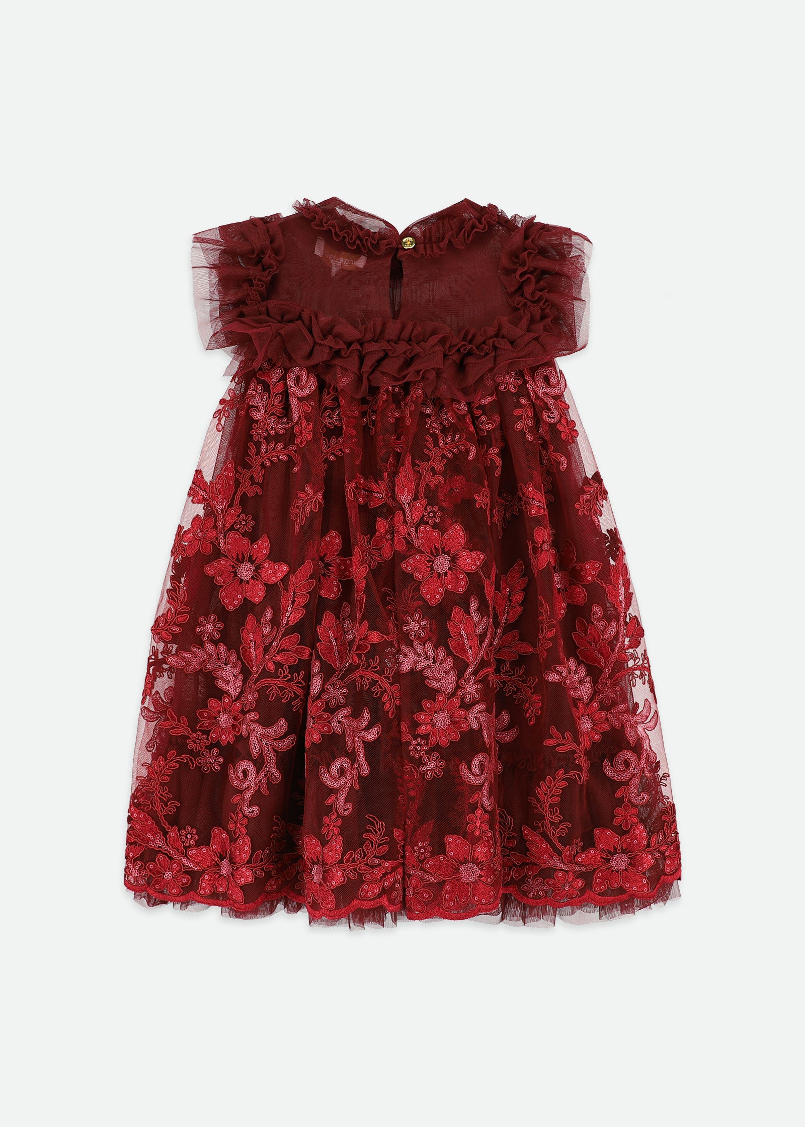 Dominique Flower Embroidery Dress Burgundy