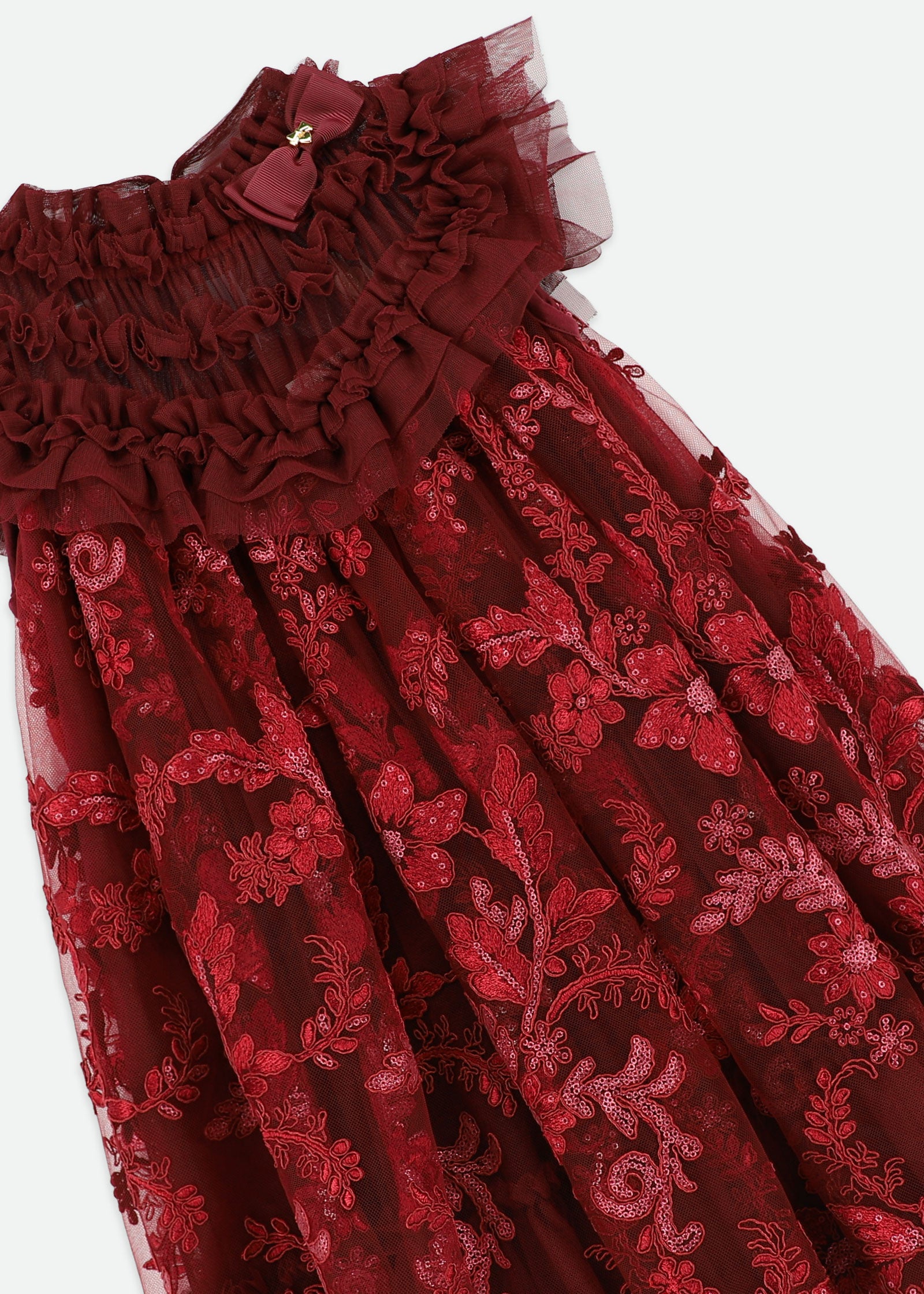 Dominique Flower Embroidery Dress Burgundy