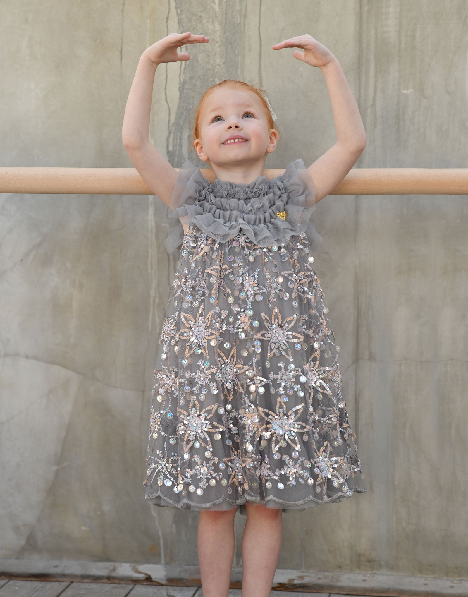Dominique Flower Sequin Dress  Grey