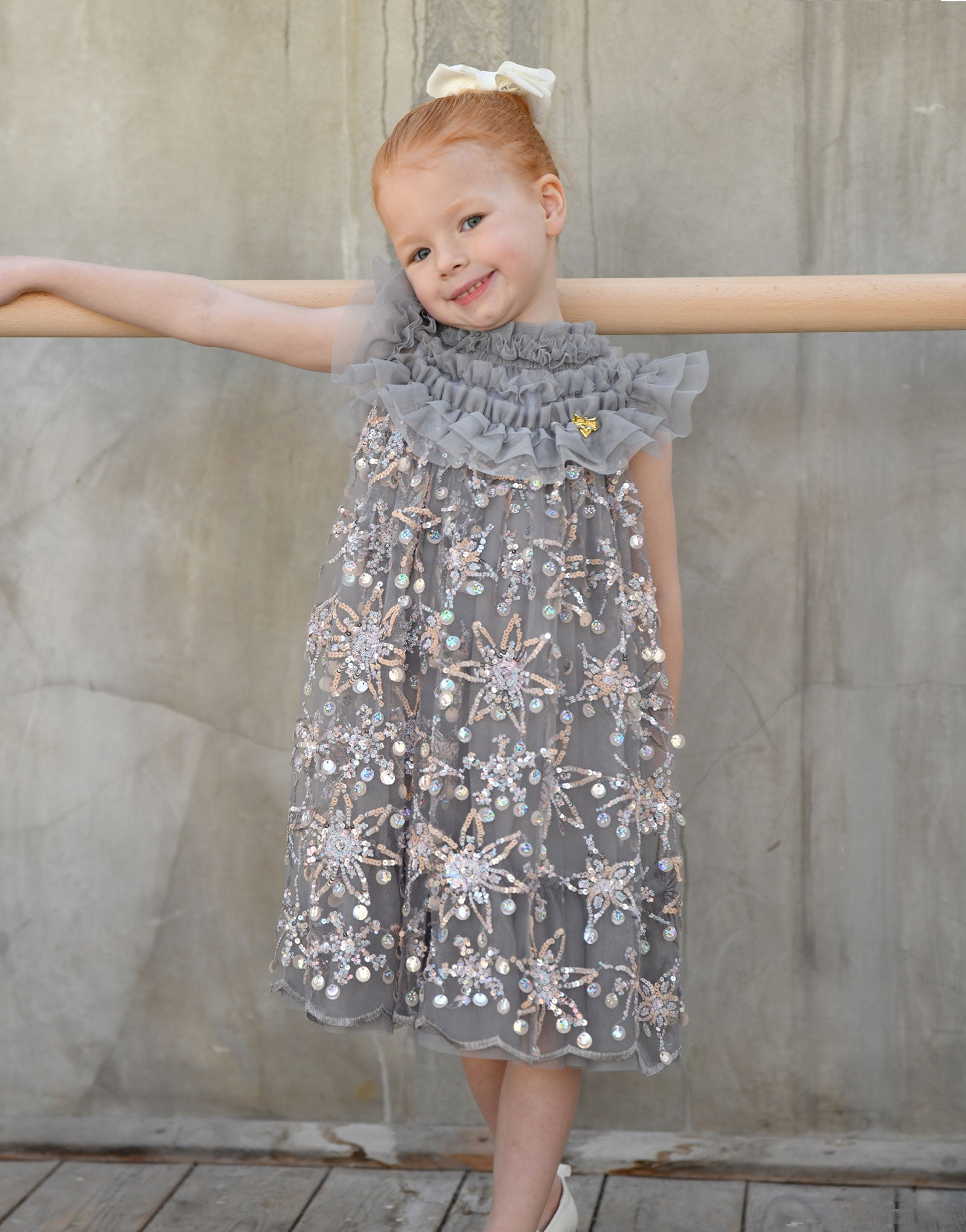 Dominique Flower Sequin Dress  Grey
