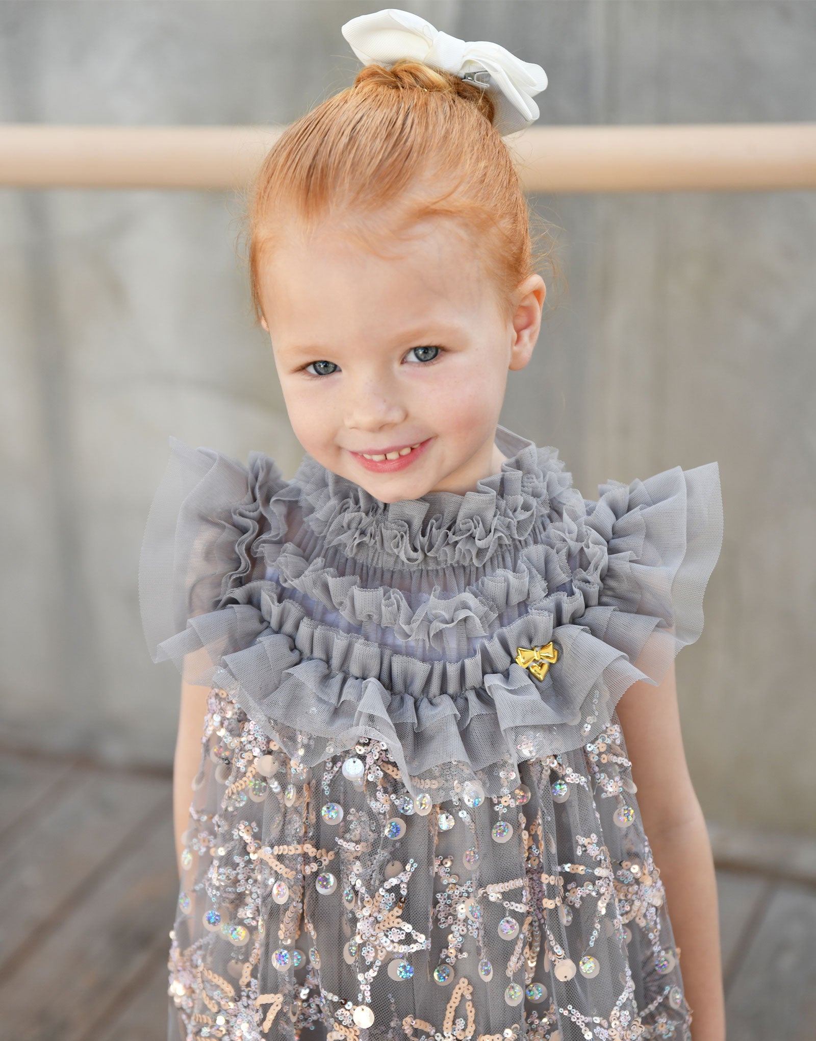 Dominique Flower Sequin Dress  Grey